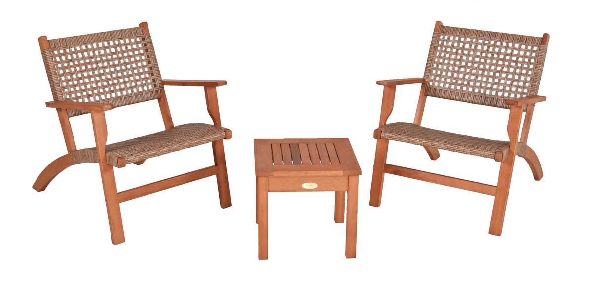 Balkonmöbel Set Sonora 3--Teilig. Eukalyptusholz - Eukalyptusholzfarben/Hellgrau, Basics, Holz/Kunststoff (81/75/61cm) - Gardenson
