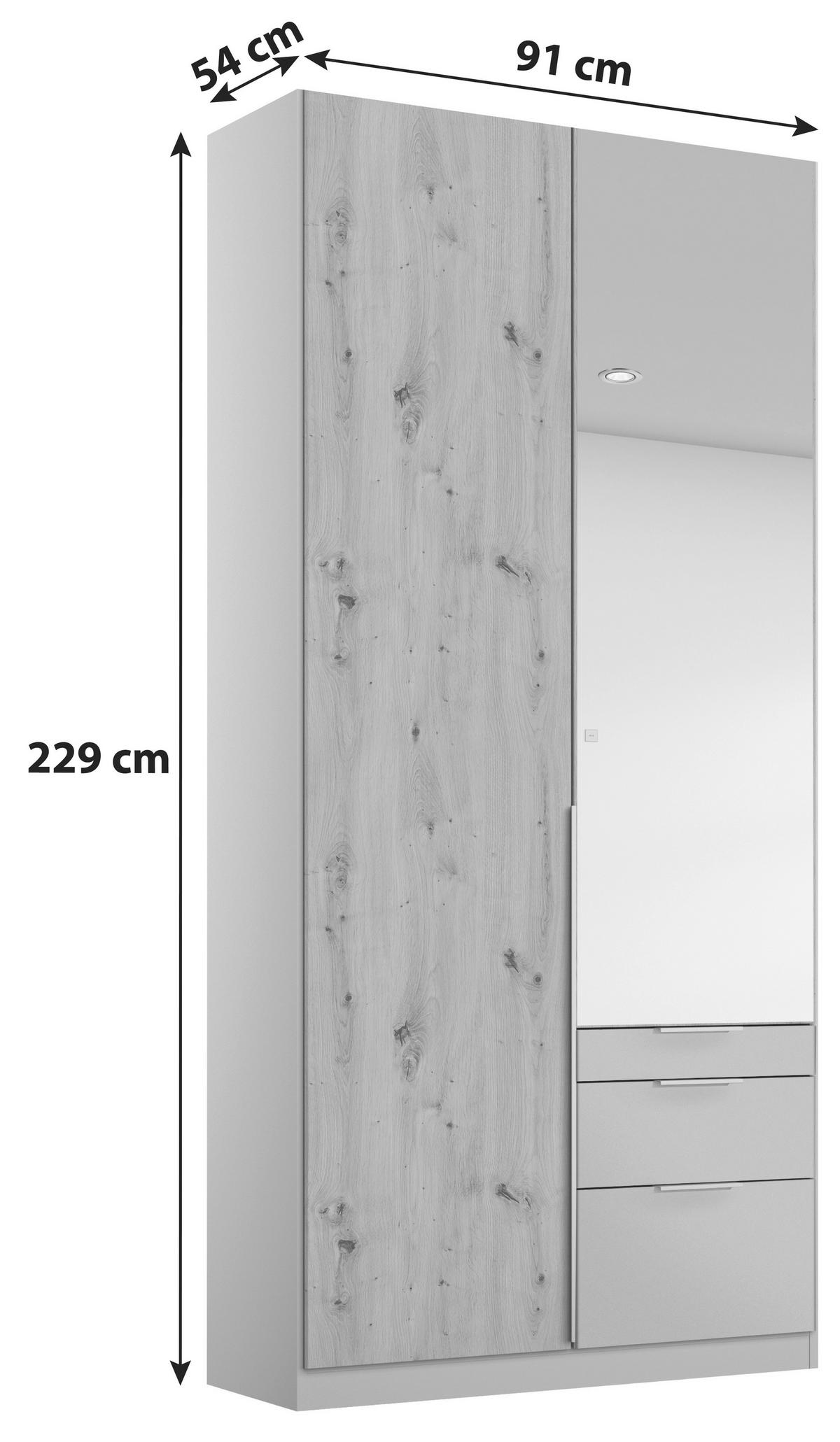 ŠATNÍ SKŘÍŇ S OTOČNÝMI DVEŘMI ALABAMA - barvy stříbra/průhledné, Moderní, kompozitní dřevo (91/229/54cm)