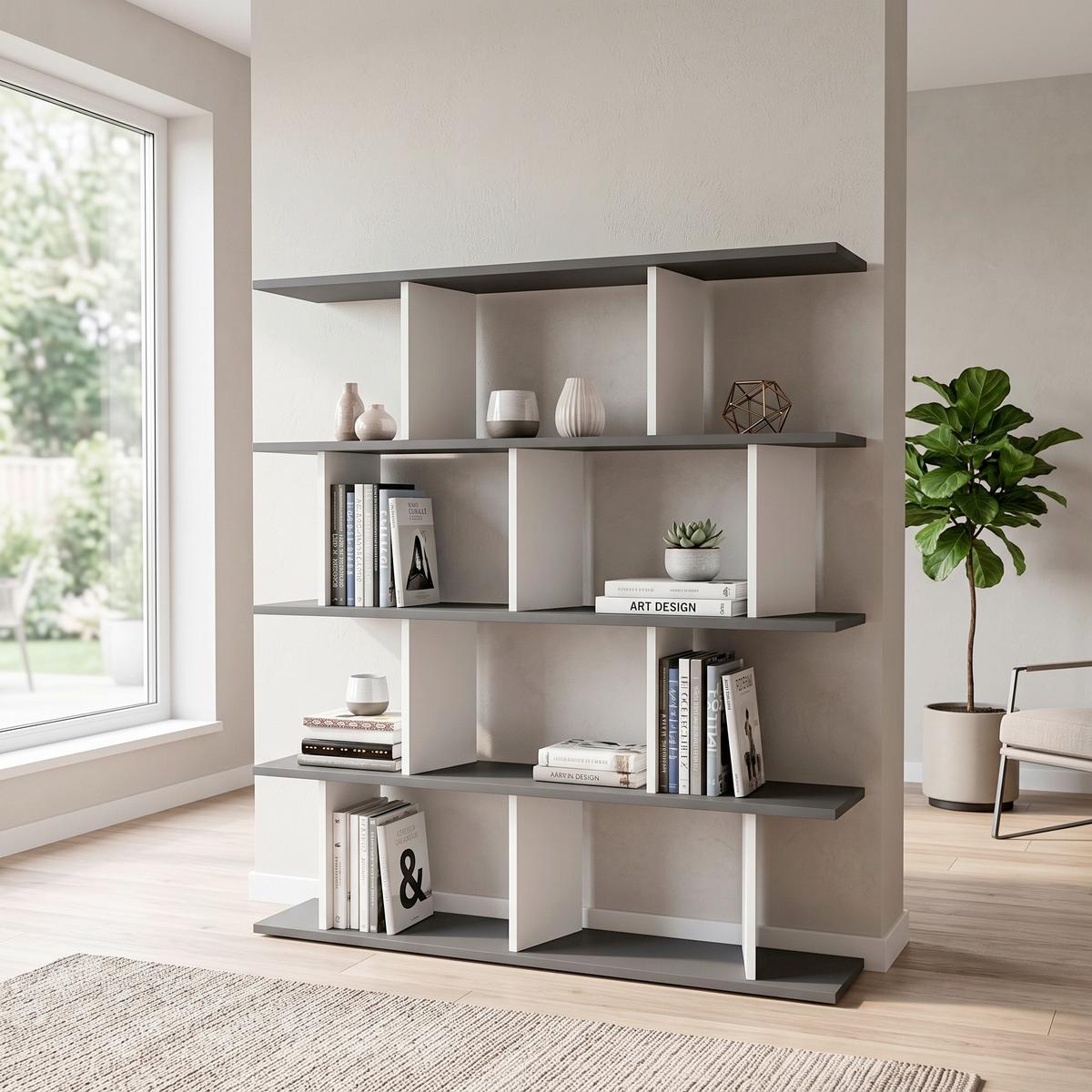 REGÁL JORIN - biela/antracitová, Design, kompozitné drevo (130/137/25cm) - Livetastic