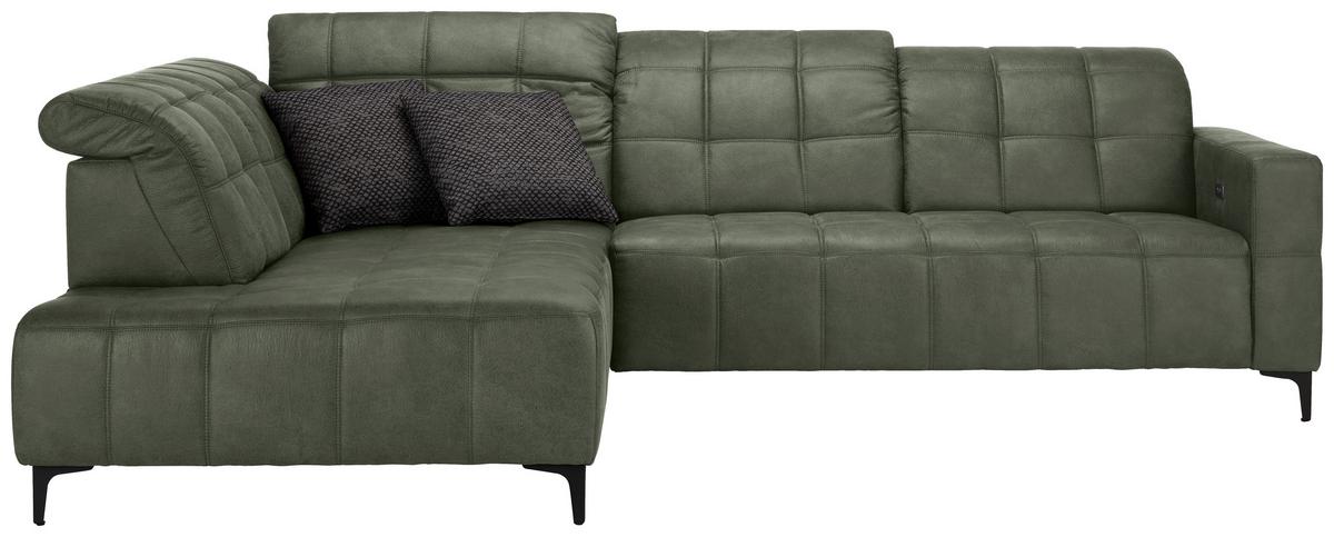 Rohová sedačka PANAMA, ľavá, olivovozelená - olivovozelená/čierna, Konventionell, kov/textil (216/89-102/304cm) - Premium Living