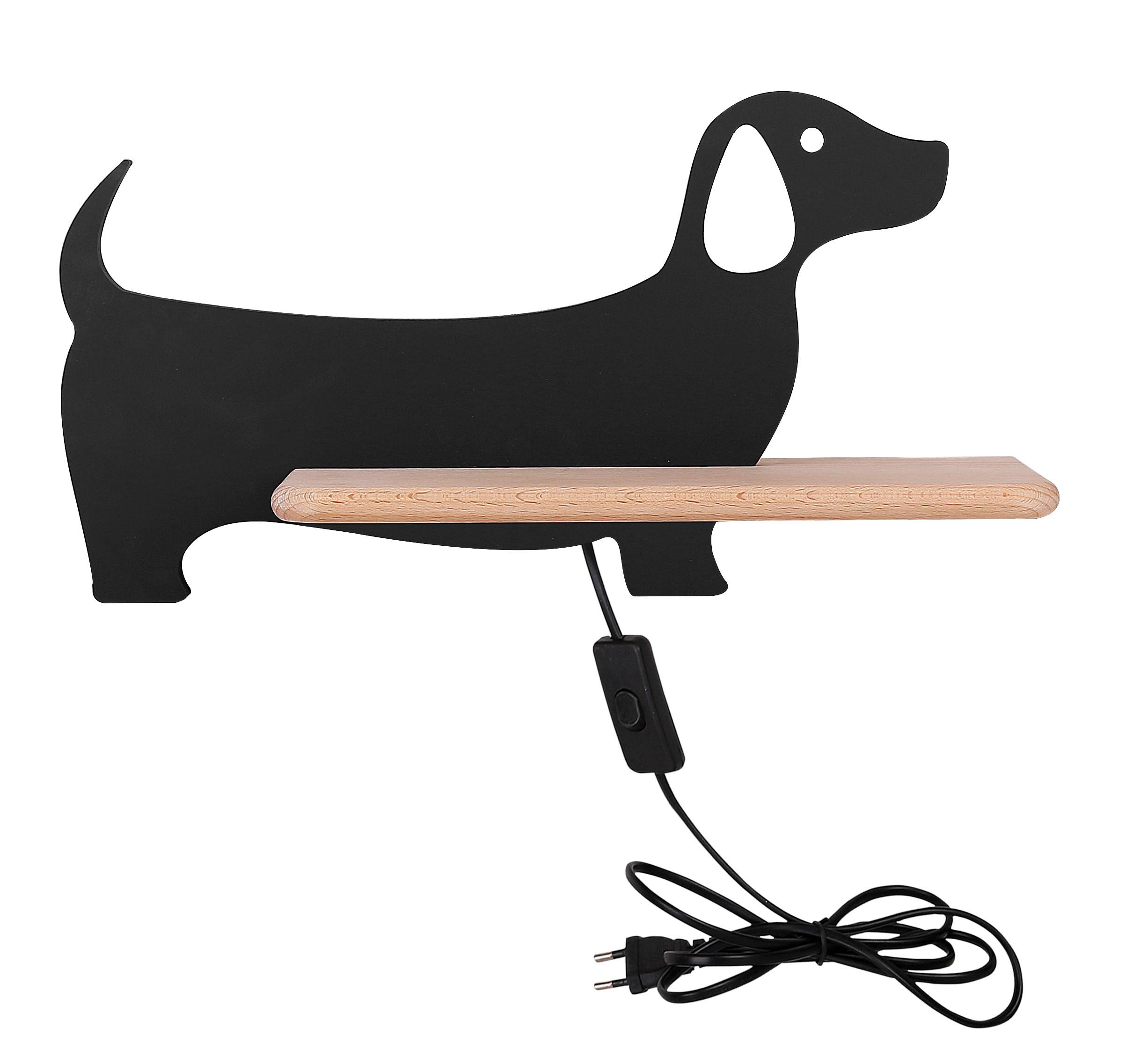 KINDERWANDLEUCHTE 21-010047 DOG - Schwarz, KONVENTIONELL, Holz/Holzwerkstoff (36.5/12/18.5cm)