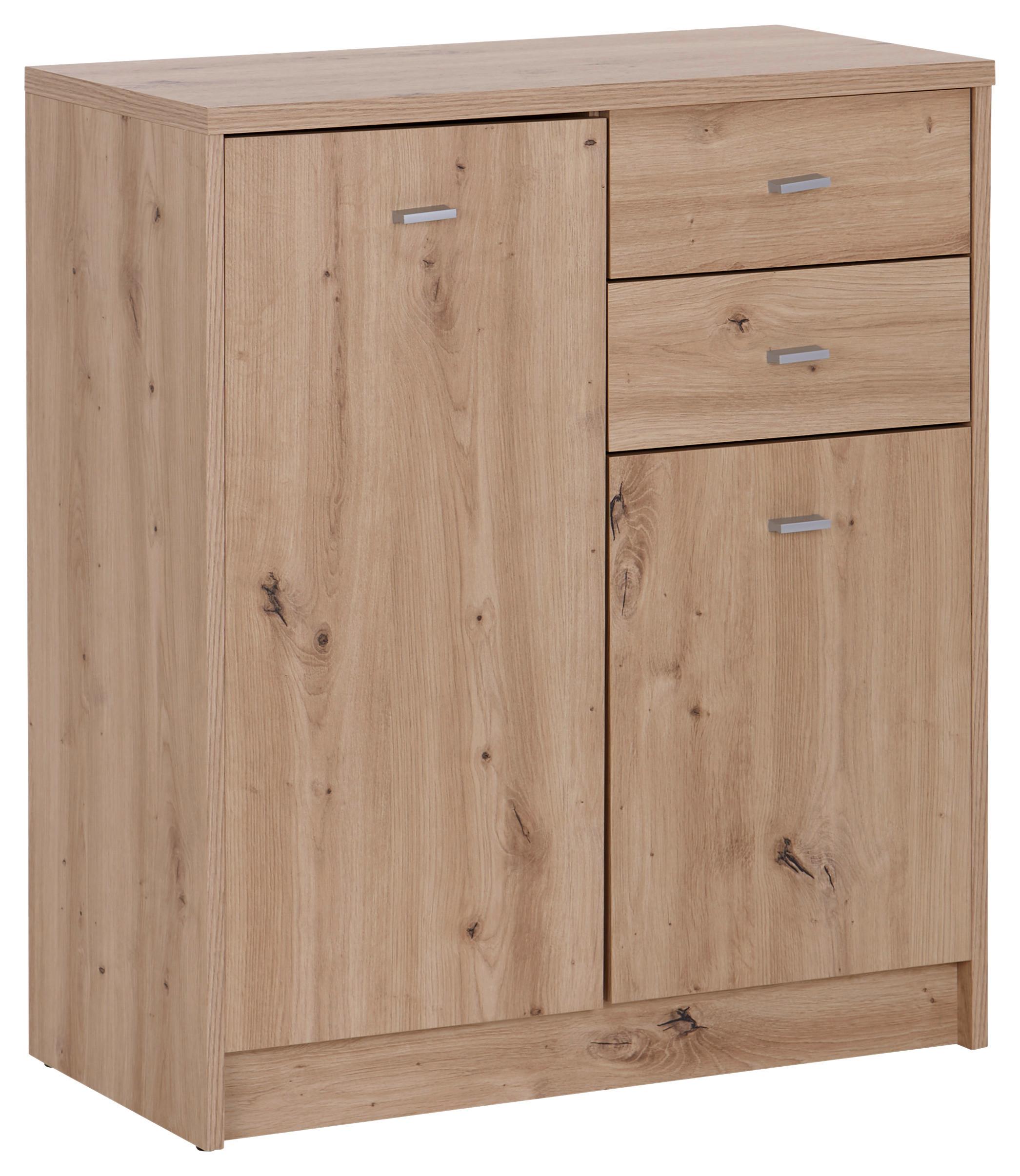 Eichefarbene Kommode mit zwei Türen und zwei Schubladen