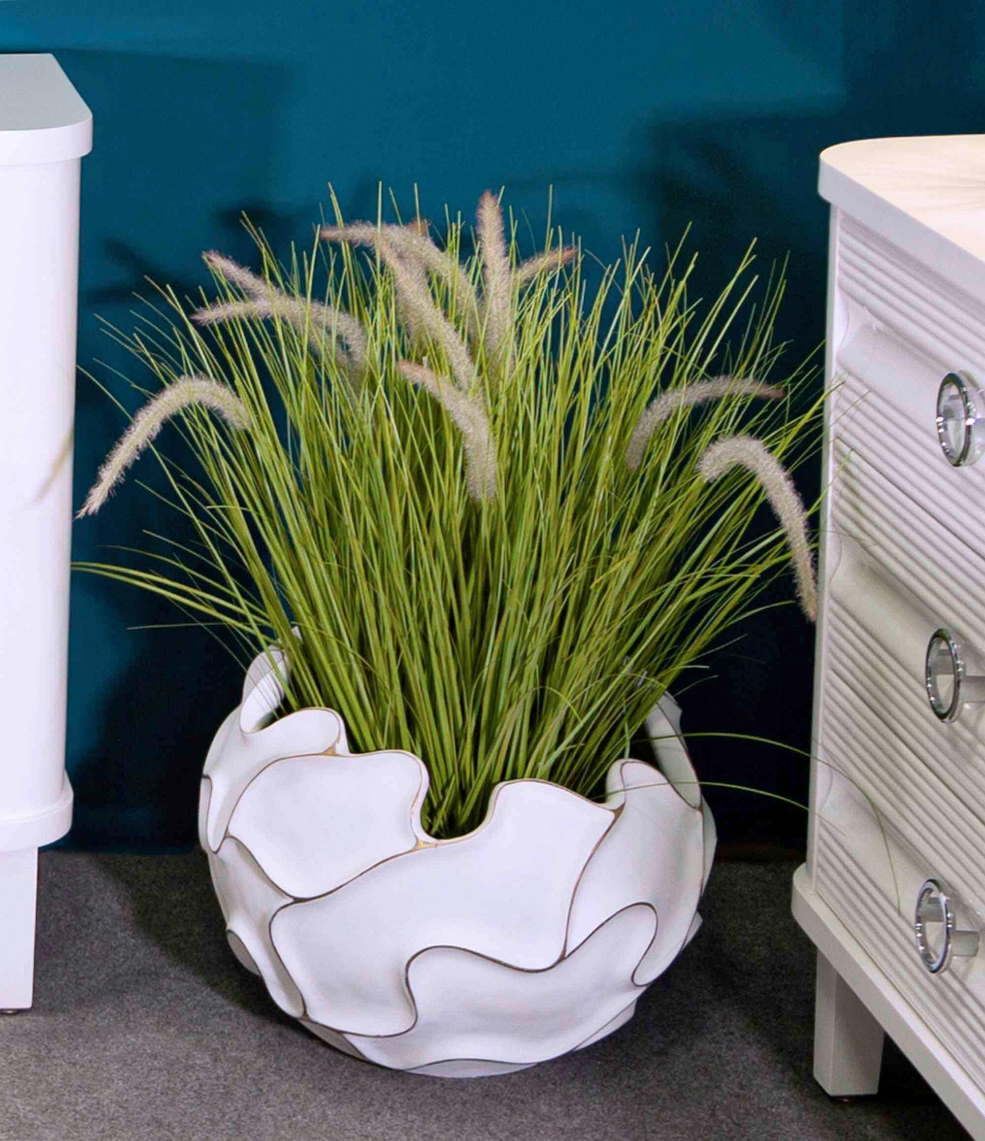 Vase Polyresin Lines Weiß B: 44 Cm - Weiß, Basics, Kunststoff (44/37/44cm)