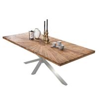 Esstisch Naturfarben /Silberfarben L: 160cm - Silberfarben/Naturfarben, MODERN, Holz/Metall (160/90/79cm) - MID.YOU