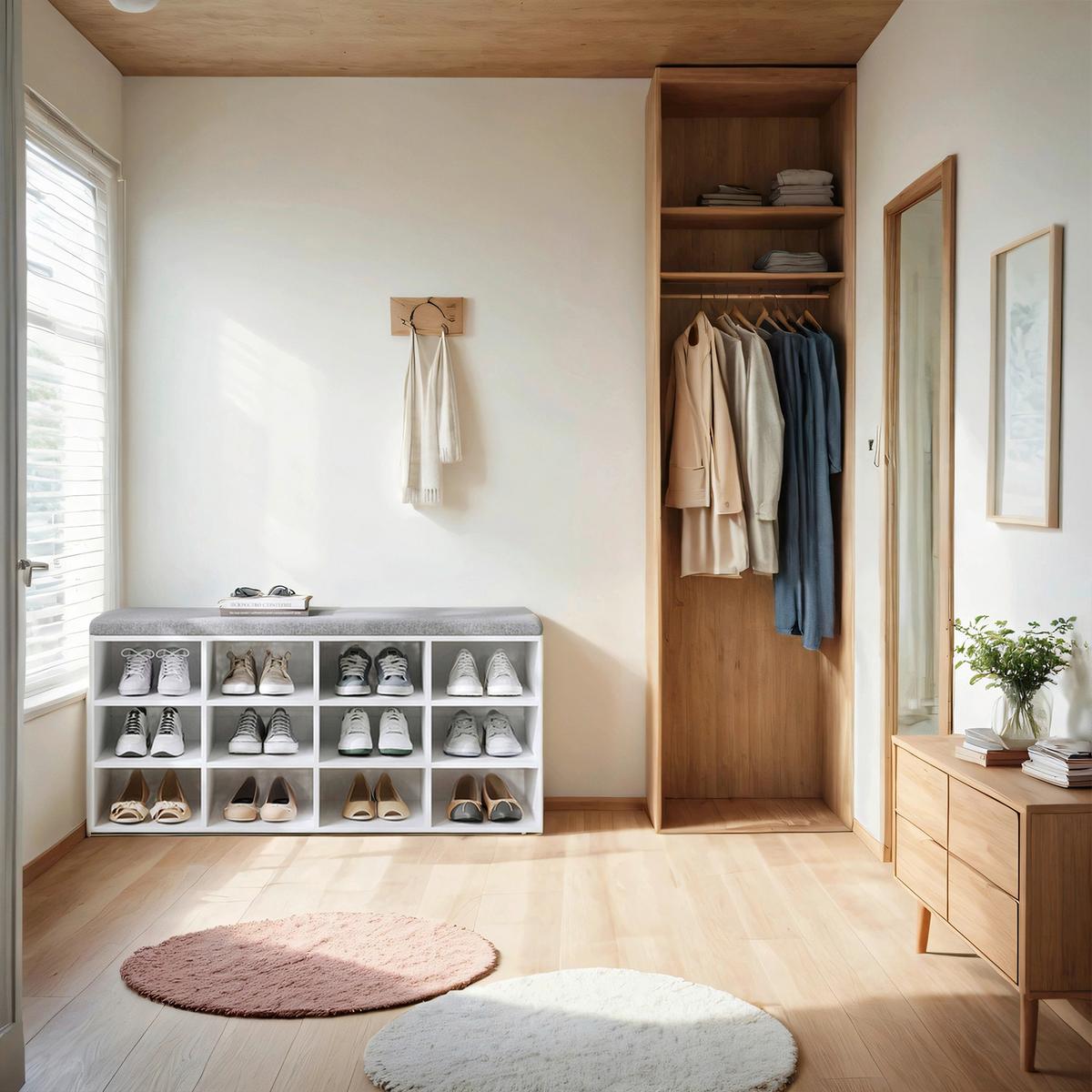 Schuhbank Grau, Weiß B: 104 Cm - Weiß/Grau, Trend, Holzwerkstoff (104/48/30,5cm) - MID.YOU