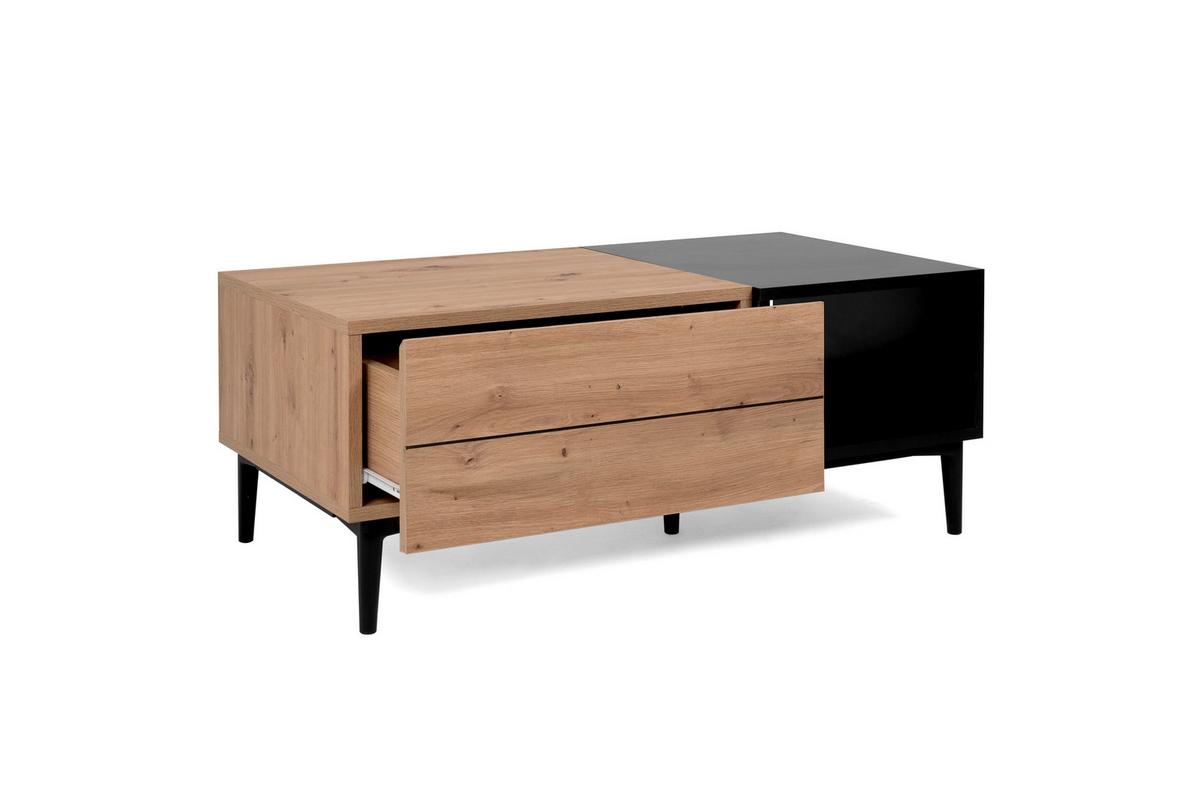 Couchtisch Mit Schublade Und Fach Nola, Eichefarben/schwarz - Eichefarben/Schwarz, KONVENTIONELL, Holzwerkstoff/Kunststoff (100/55/40cm) - MID.YOU