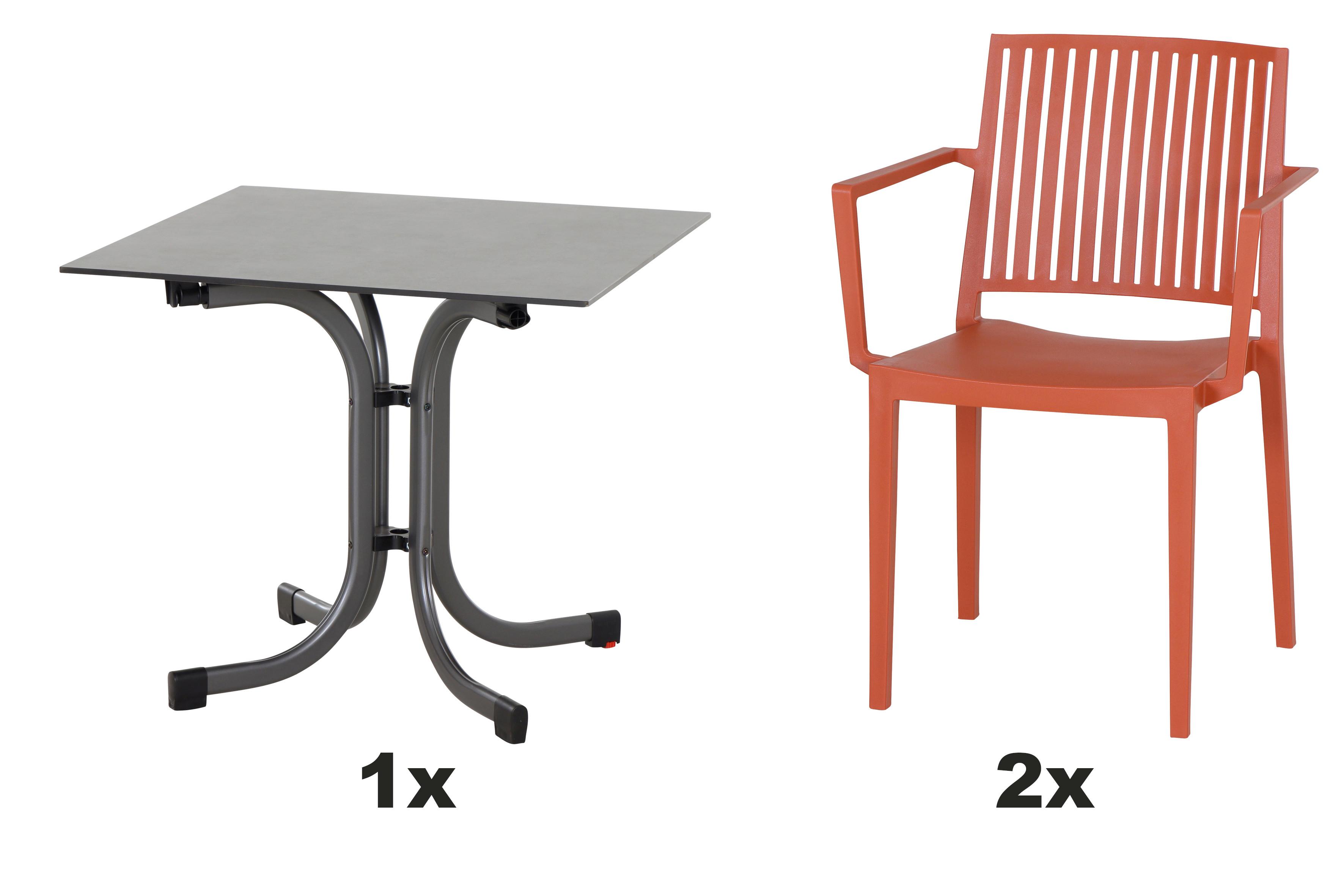 Gartengarnitur T20205 - Anthrazit/Rot, Basics, Holzwerkstoff/Kunststoff (57/80/56cm) - Siena Garden