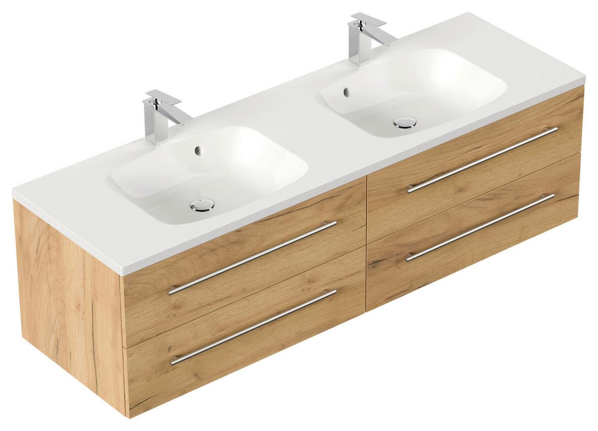 WASCHTISCHKOMBI Geant, Eichefarben B: 160cm - Eichefarben/Weiß, Basics, Holzwerkstoff/Stein (160cm) - MID.YOU