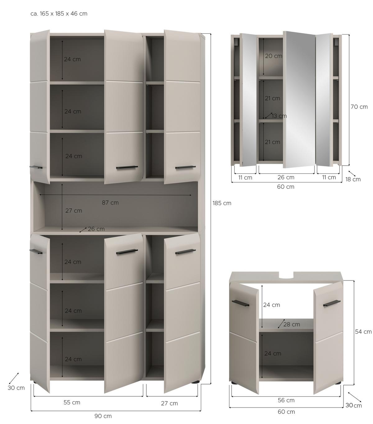 Badezimmer Ice Kaschmir B: 150cm - Kaschmir/Schwarz, Trend, Glas/Holzwerkstoff (150cm) - MID.YOU