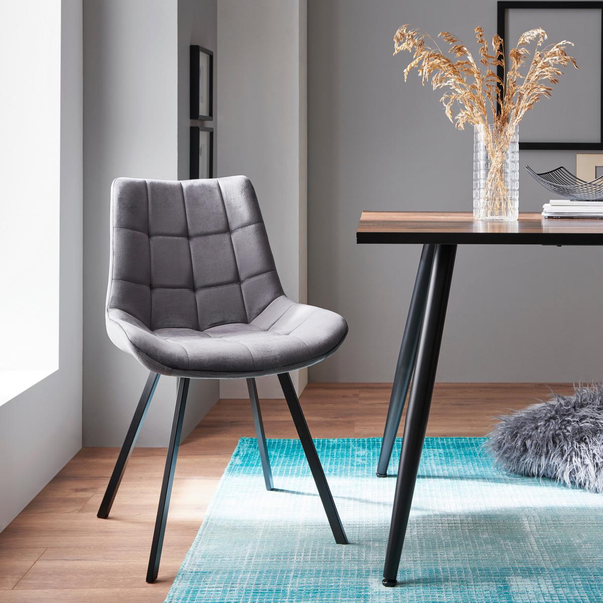 Schalenstuhl Chris Grau Samt Gepolstert - Schwarz/Grau, MODERN, Textil/Metall (54/86/62cm) - Luca Bessoni