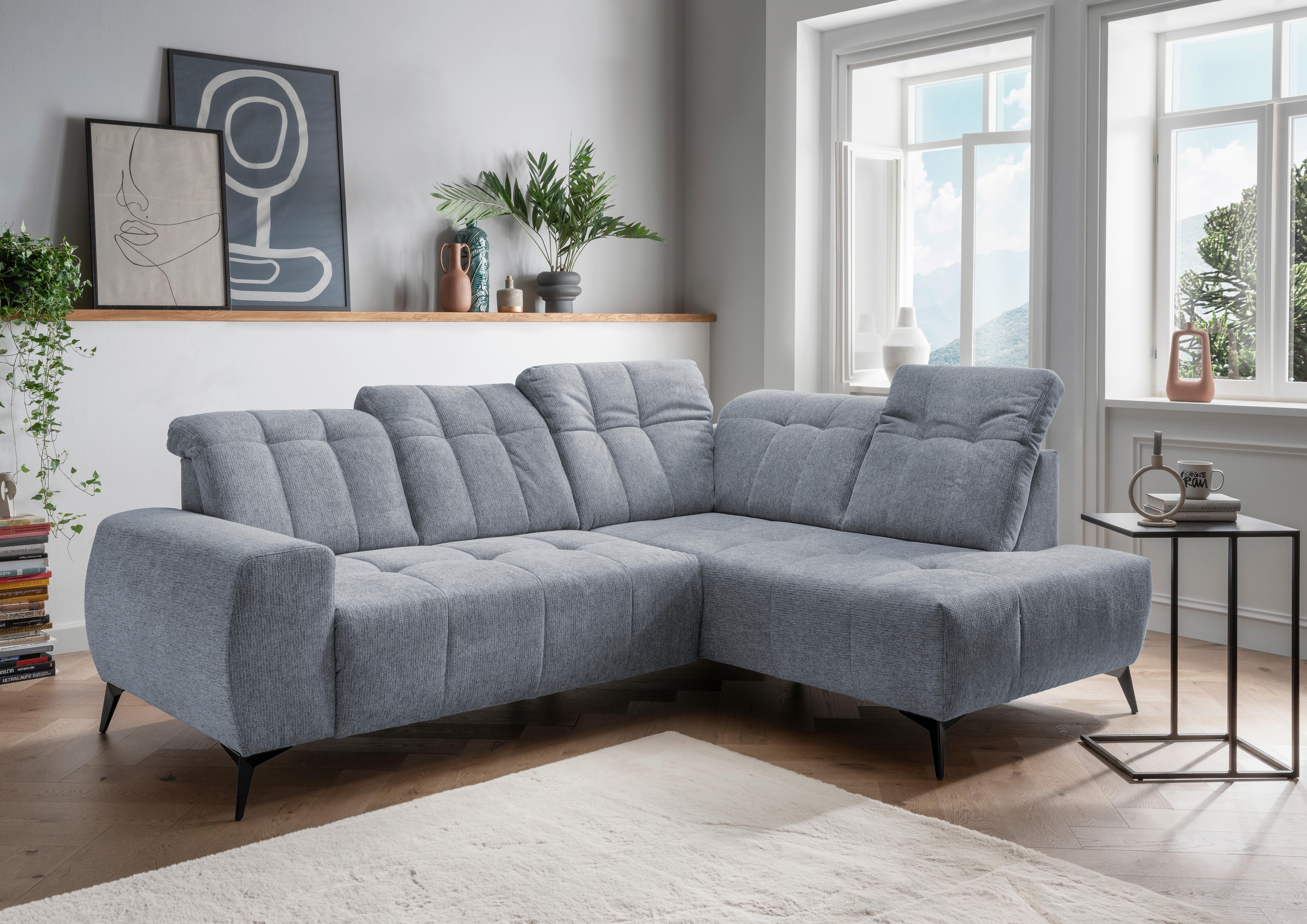 Ecksofa mit USB Anschluss Sano, Hellblau, S: 261x200 cm - Schwarz/Hellblau, MODERN, Textil (261/200cm) - Livetastic