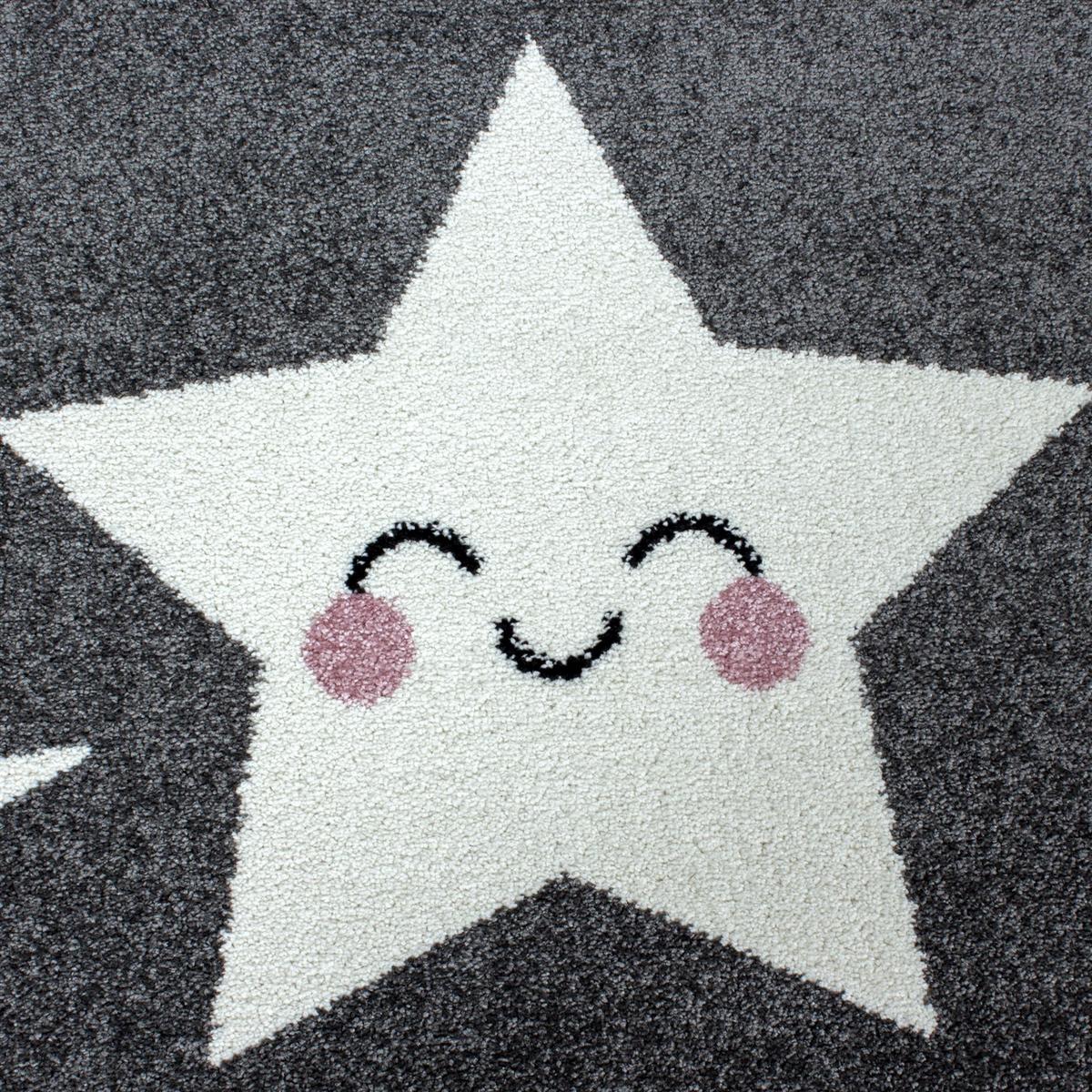 Kinderteppich Rund Stern Grau/weiß Kids Ø 120 Cm - Weiß/Grau, Trend, Textil (120cm)