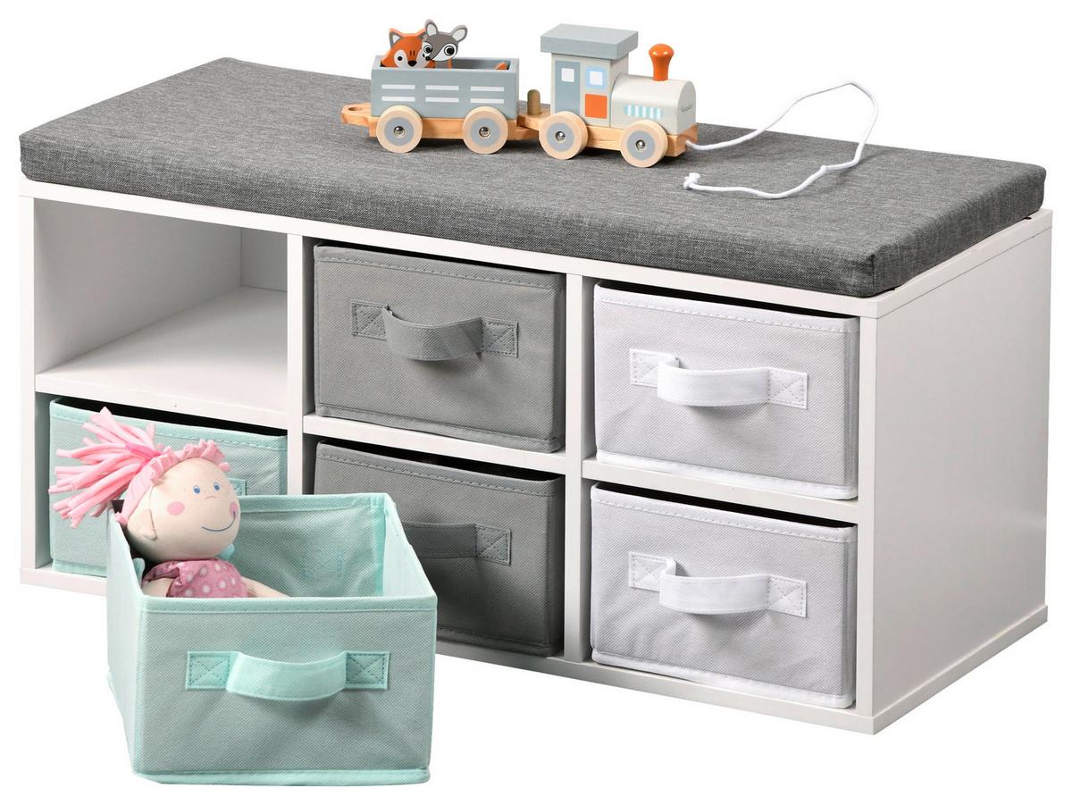 Kindersitzbank Grau / Türkis / Weiß Holz Dekor 68x29,5x33 cm - Türkis/Weiß, Basics, Holzwerkstoff (68/29,5/33cm) - Kesper
