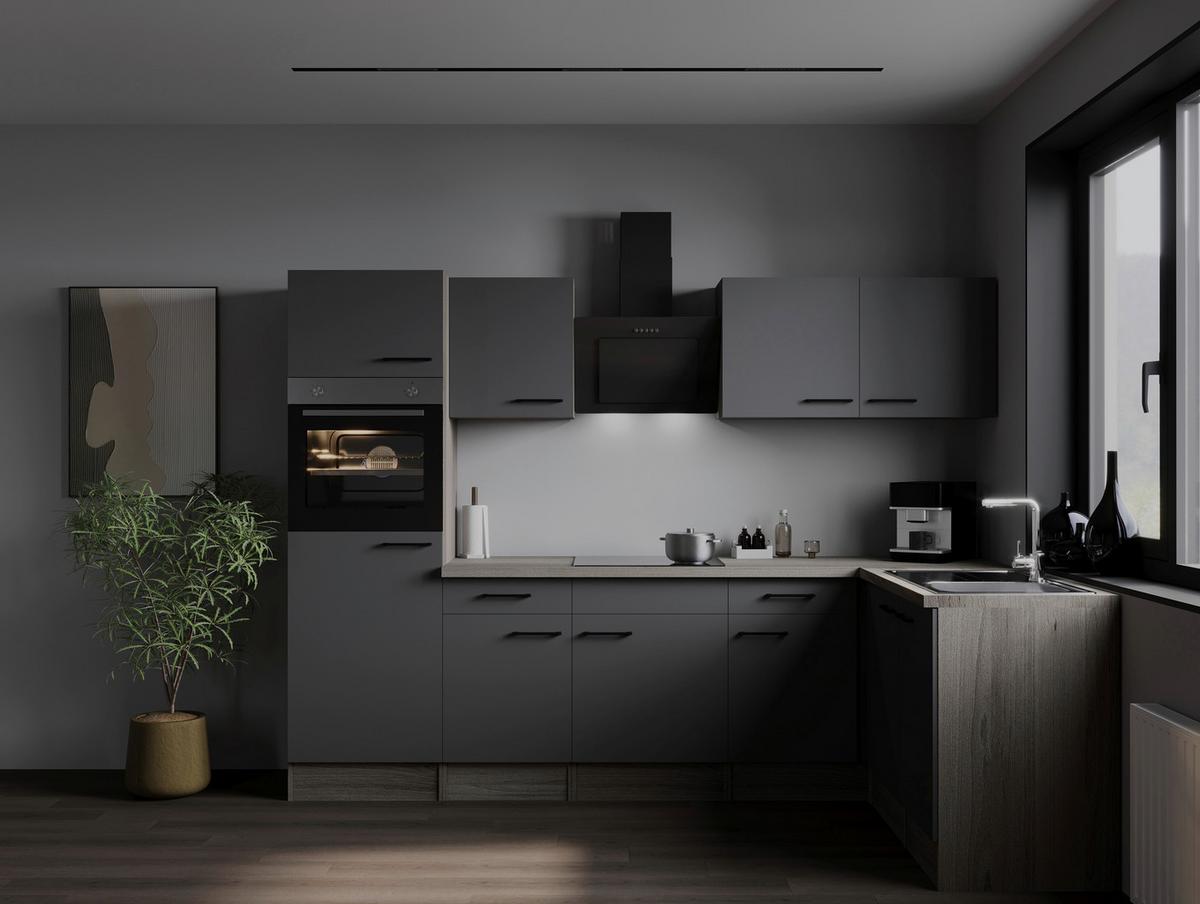 Eckküche Oliver Grau, Eiche Dekor S: 280x172cm - Eichefarben/Grau, Design, Holzwerkstoff (280/172cm) - Respekta