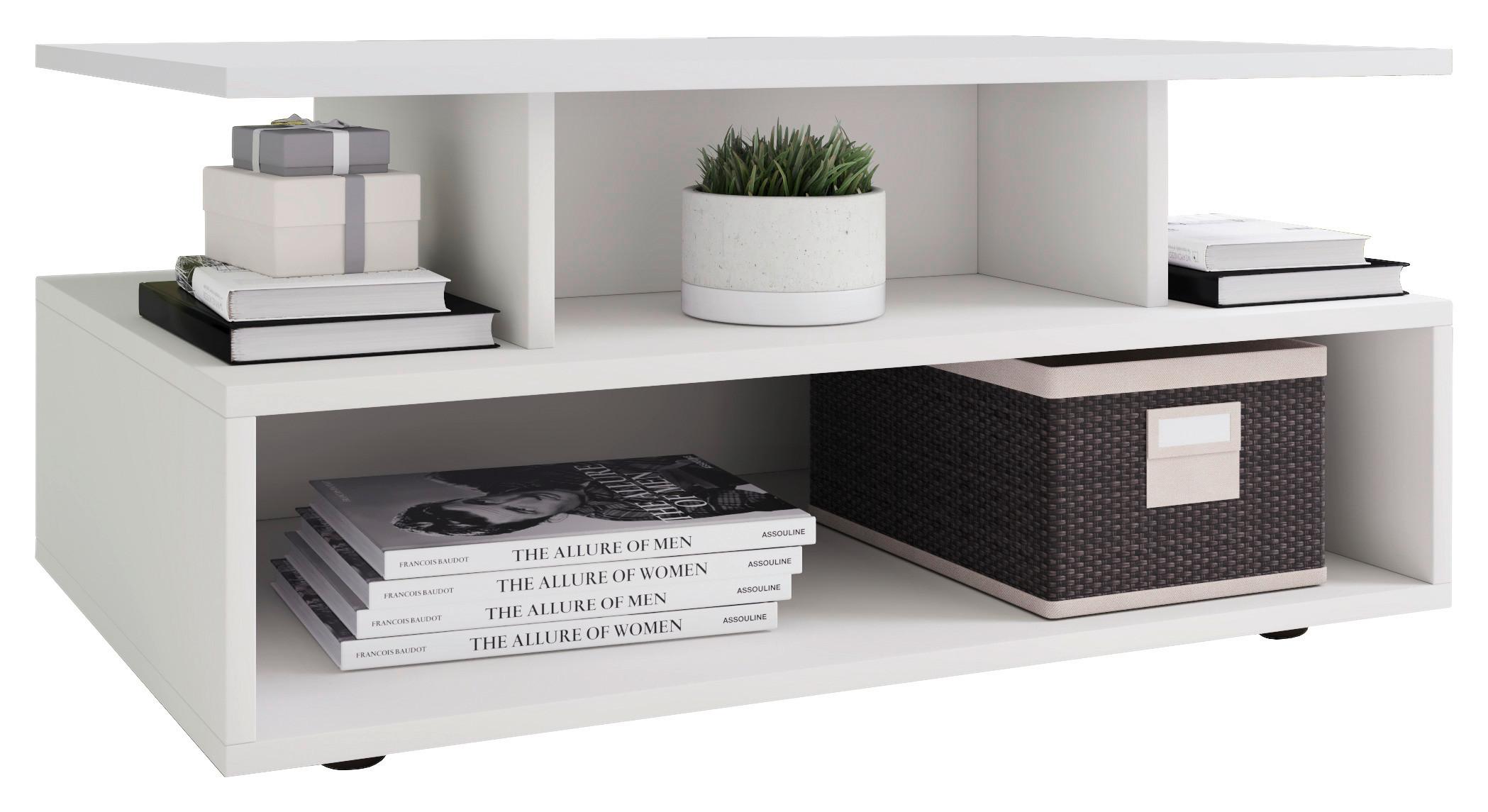 Couchtisch mit Stauraum Esila Weiß - Schwarz/Weiß, MODERN, Holzwerkstoff/Kunststoff (80/50/40cm) - MID.YOU