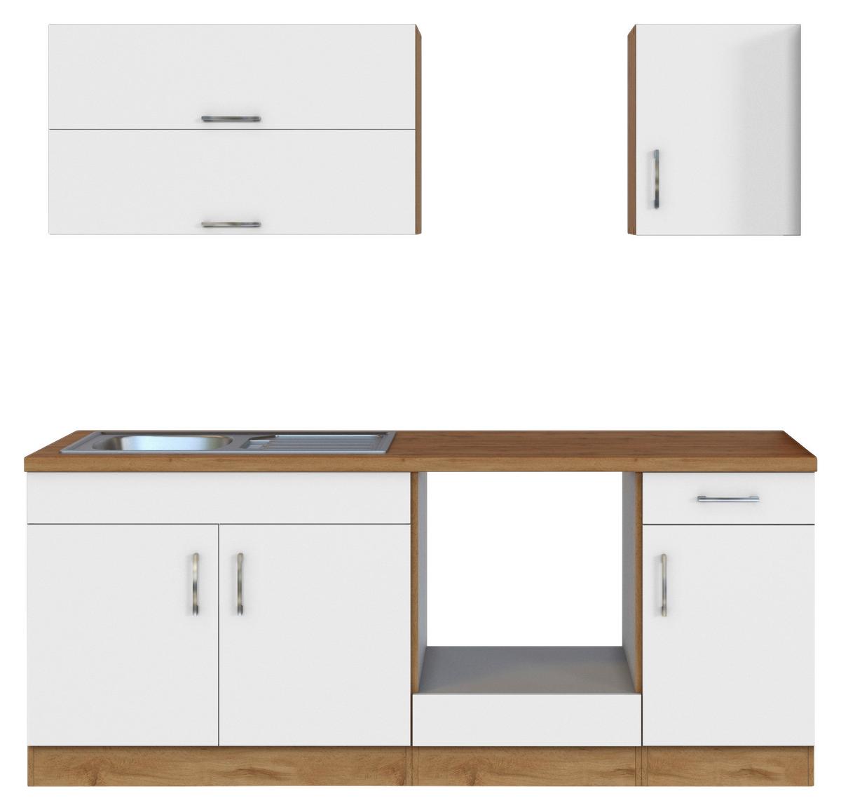 Küchenzeile Sorrento ohne Geräte 210 cm Weiß/Eiche Dekor - Eichefarben/Eiche Wotan, MODERN, Holzwerkstoff (210cm) - Held