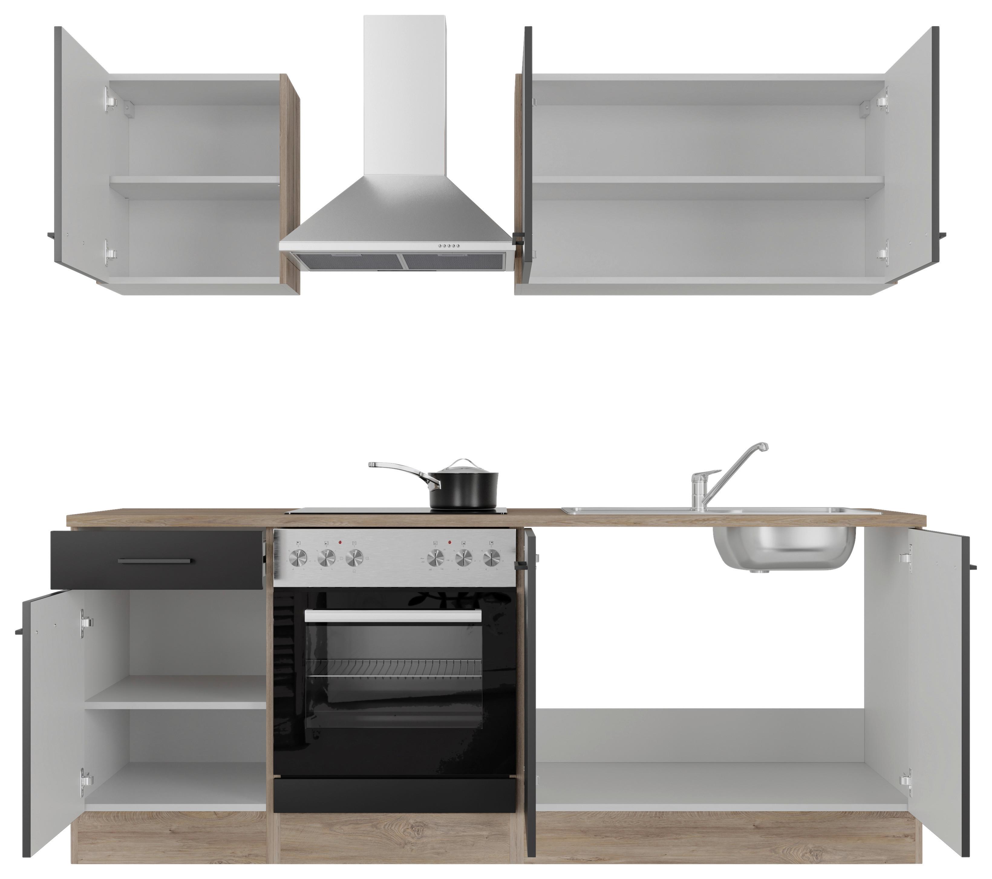 Küchenblock Capri Eiche/Schwarz B: 210 cm - Eichefarben/Schwarz, MODERN, Holzwerkstoff (210cm) - FlexWell