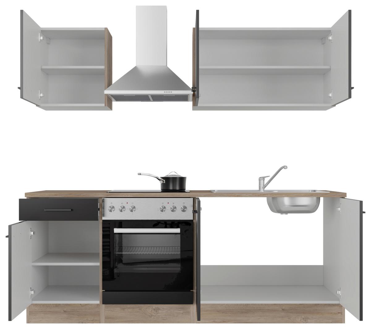 Küchenblock Capri Eiche/Schwarz B: 210 cm - Eichefarben/Schwarz, MODERN, Holzwerkstoff (210cm) - FlexWell