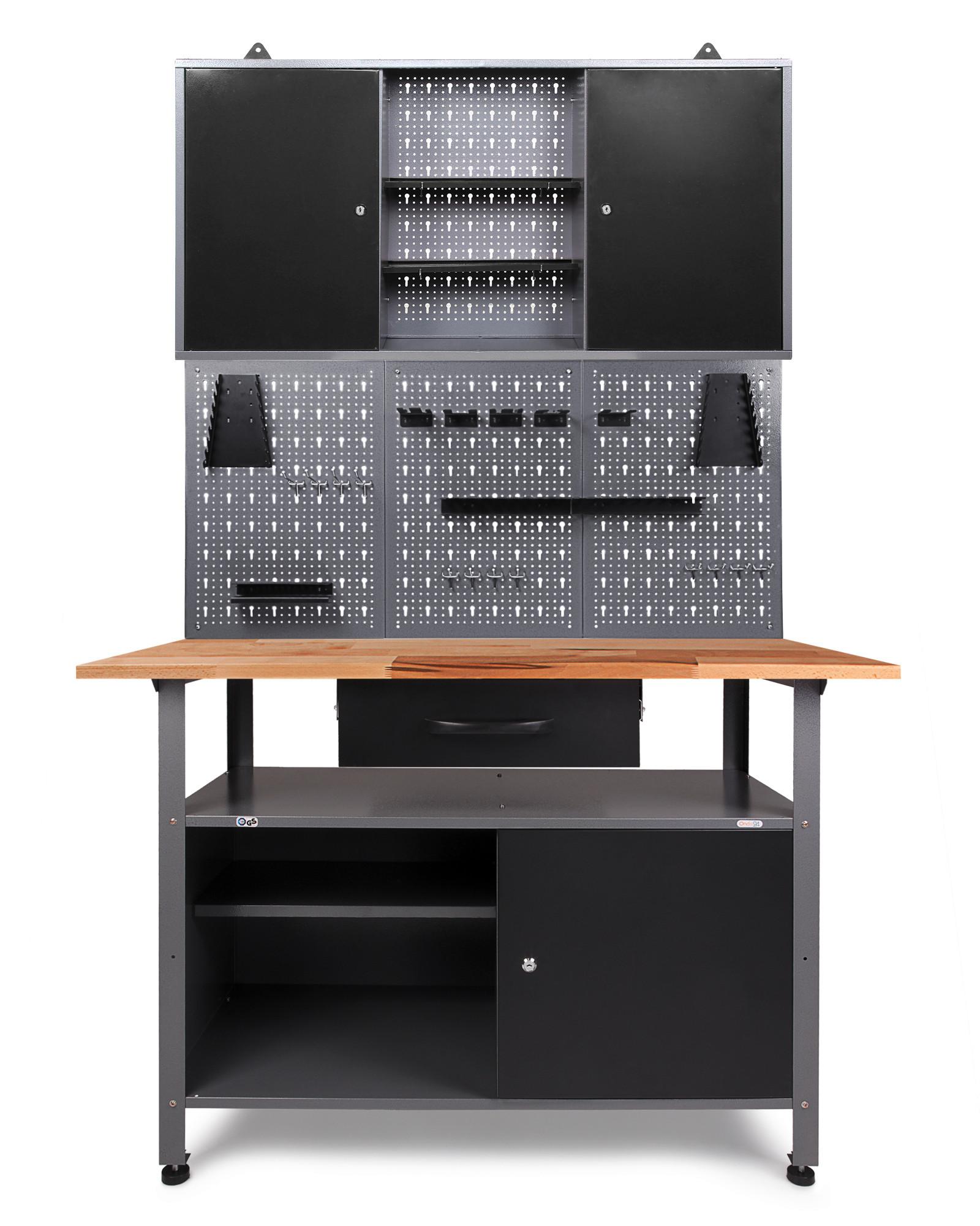 Werkbank-Set Klaus Echtholz/Stahl B: 120 cm - Anthrazit/Grau, Basics, Holz/Metall (120/205/60cm)