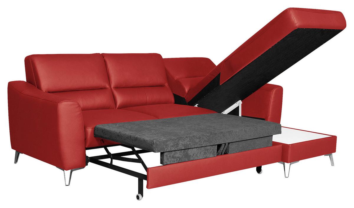 Ecksofa Santos Rot S: 241 cm - Chromfarben/Rot, Design, Leder/Textil (241/168cm) - Livetastic
