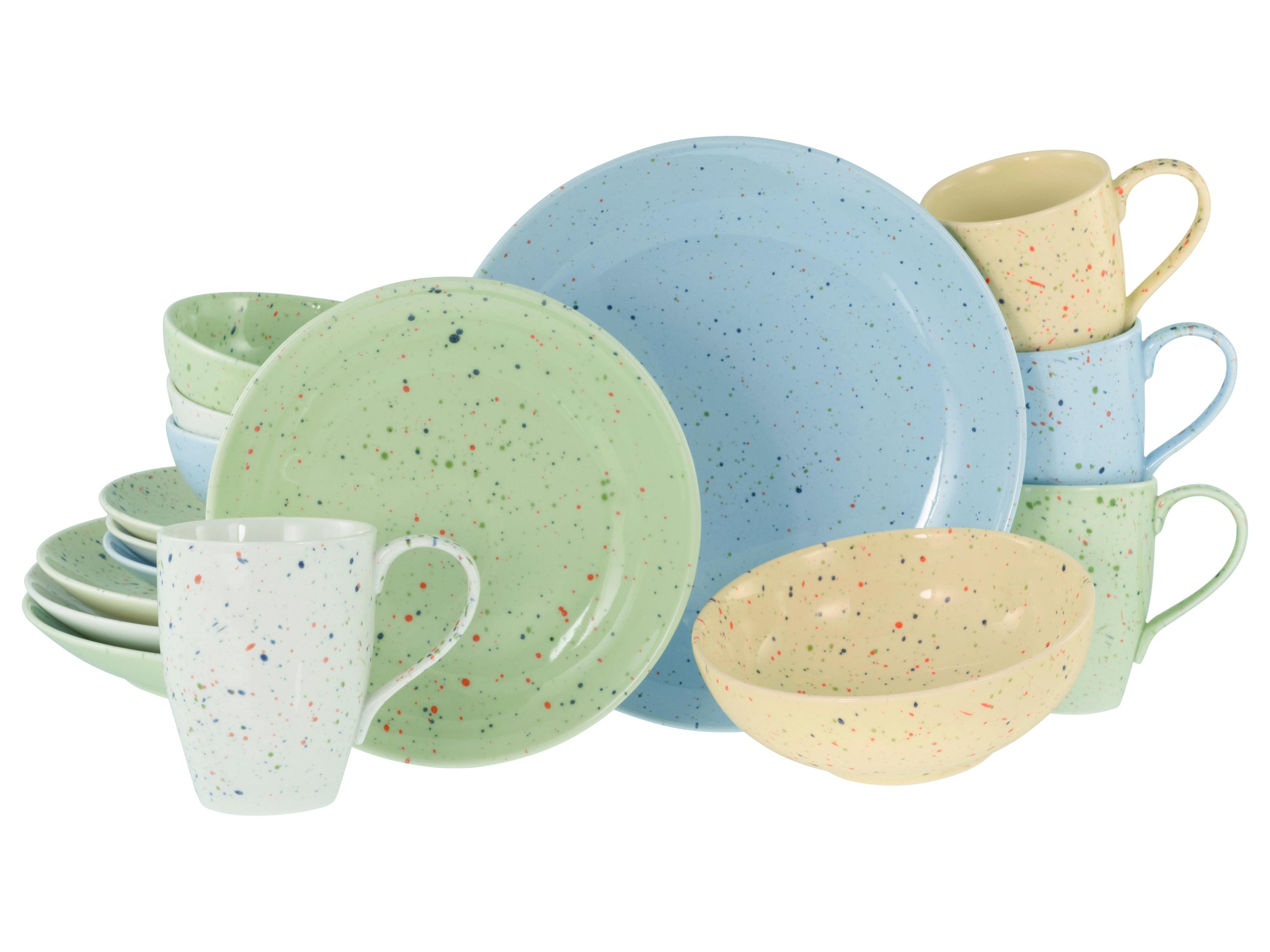 Kombiservice Confetti Bunt Hell-/blau/grün/gelb 16--Teilig - Hellgelb/Hellgrün, Basics, Keramik - Creatable
