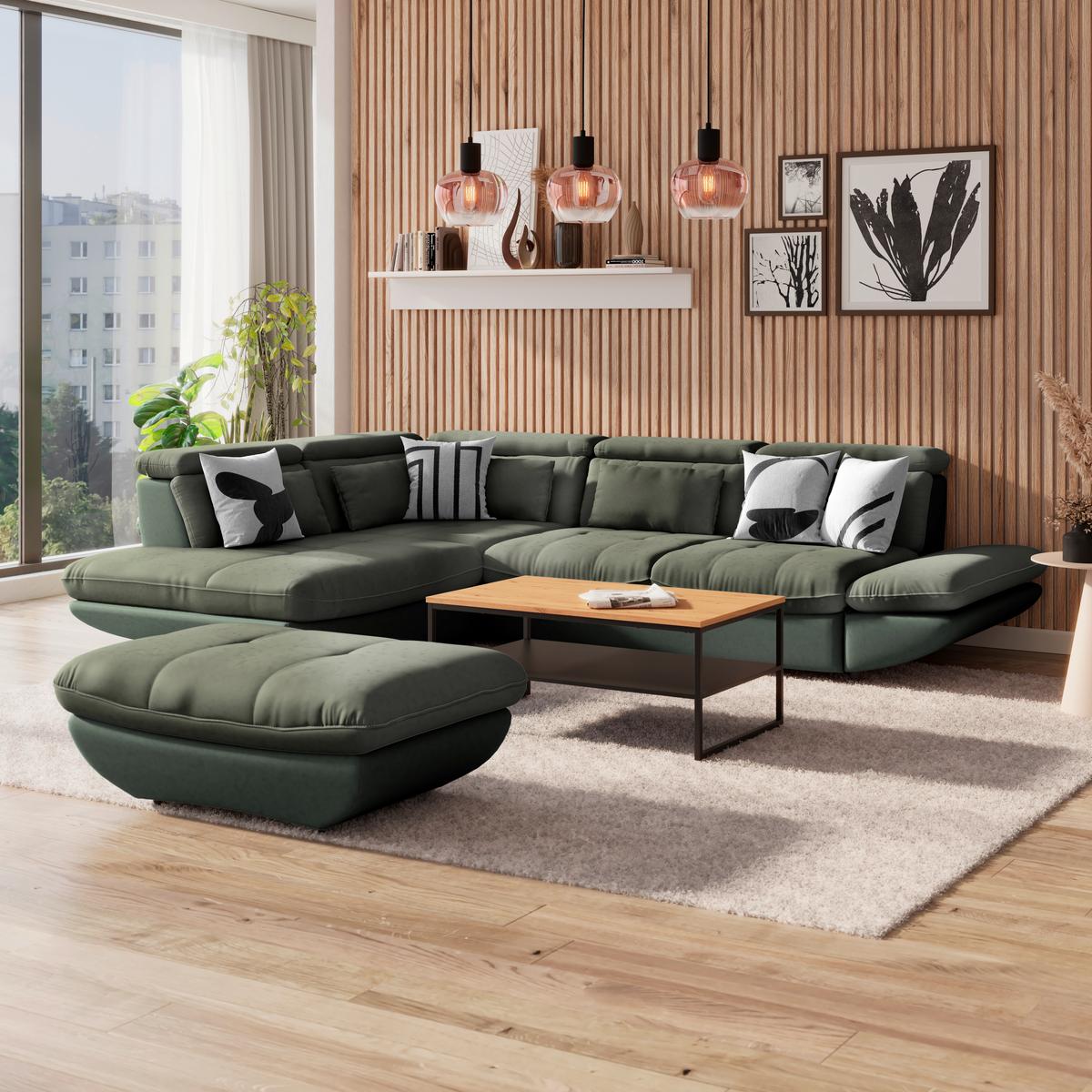 SEDACIA SÚPRAVA PARK - čierna/tmavozelená, Modern, textil/plast (311/233cm) - Luca Bessoni