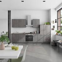 Kuchynská linka 330 cm, bridlicový šedý beton - barvy břidlice/barvy nerez oceli, Moderní, kov/kompozitní dřevo (330cm) - Nobilia