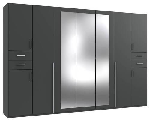 Drehtürenschrank Mit Spiegel mit Laden B: 313cm Vegas, Graphit - Graphitfarben, Basics, Holzwerkstoff (313/208/58cm) - MID.YOU