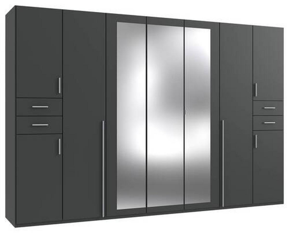 Drehtürenschrank Mit Spiegel mit Laden B: 313cm Vegas, Graphit - Graphitfarben, Basics, Holzwerkstoff (313/208/58cm) - MID.YOU