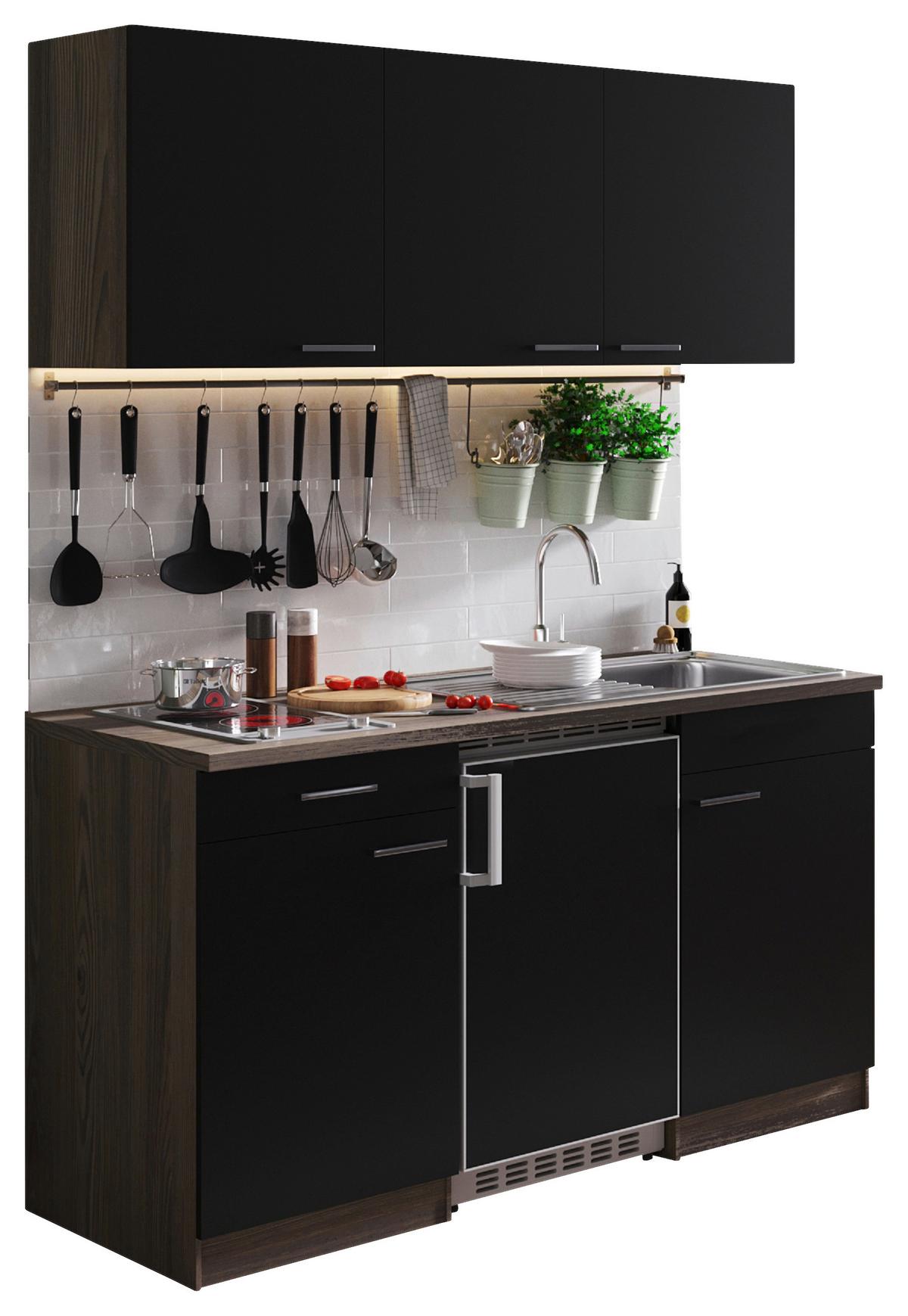 Miniküche Oliver Singleküche 150 cm - Eichefarben/Schwarz, Basics, Holzwerkstoff - Respekta