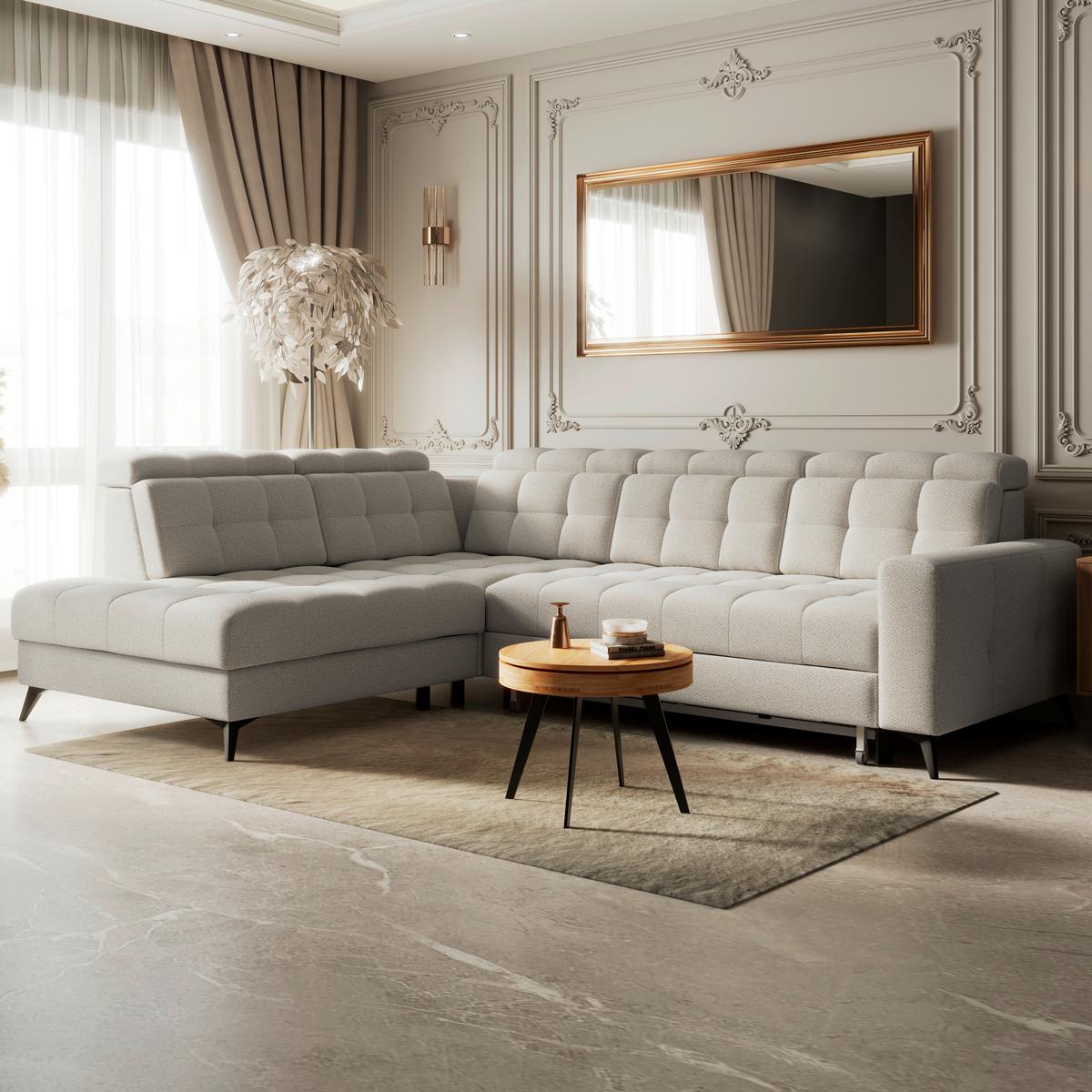 Ecksofa Barletta New Velours Greige, 228x289cm - Greige/Schwarz, ROMANTIK / LANDHAUS, Textil (228/289cm) - Luca Bessoni