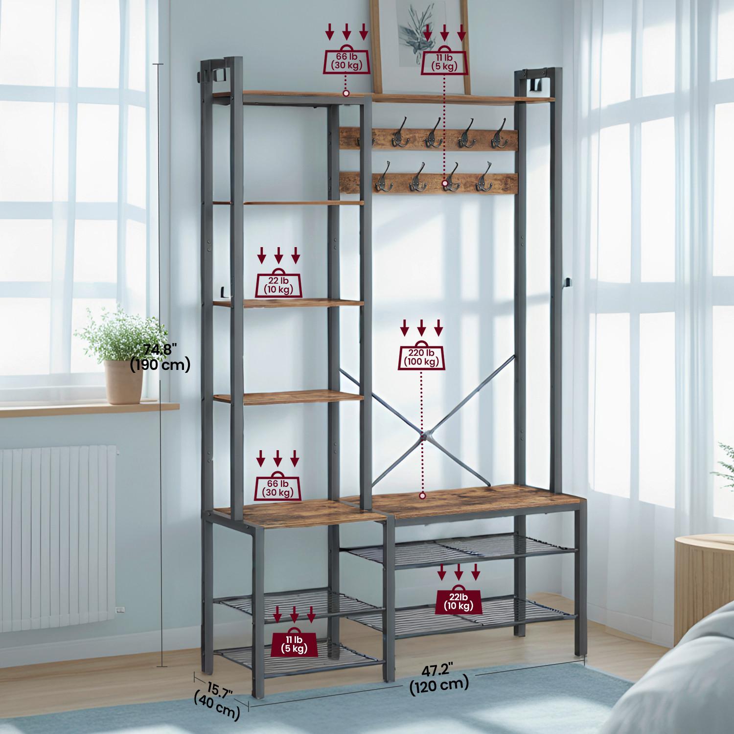 Garderobe Hsr426b01 - Dunkelbraun/Schwarz, Trend, Holzwerkstoff/Metall (120/190/40cm) - MID.YOU