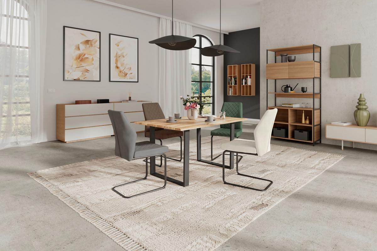 Esstisch Echtholz Mundra 140x76 cm Schwarz/Akazienfarbe - Schwarz/Akaziefarben, KONVENTIONELL, Holz/Metall (140/76/90cm)