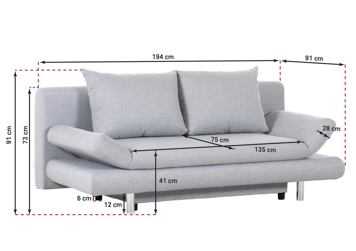 2-sitzer-sofa Mit Schlaffunktion Sorini B:194 Cm - Chromfarben/Anthrazit, Design, Textil (194/73/91cm) - Livetastic