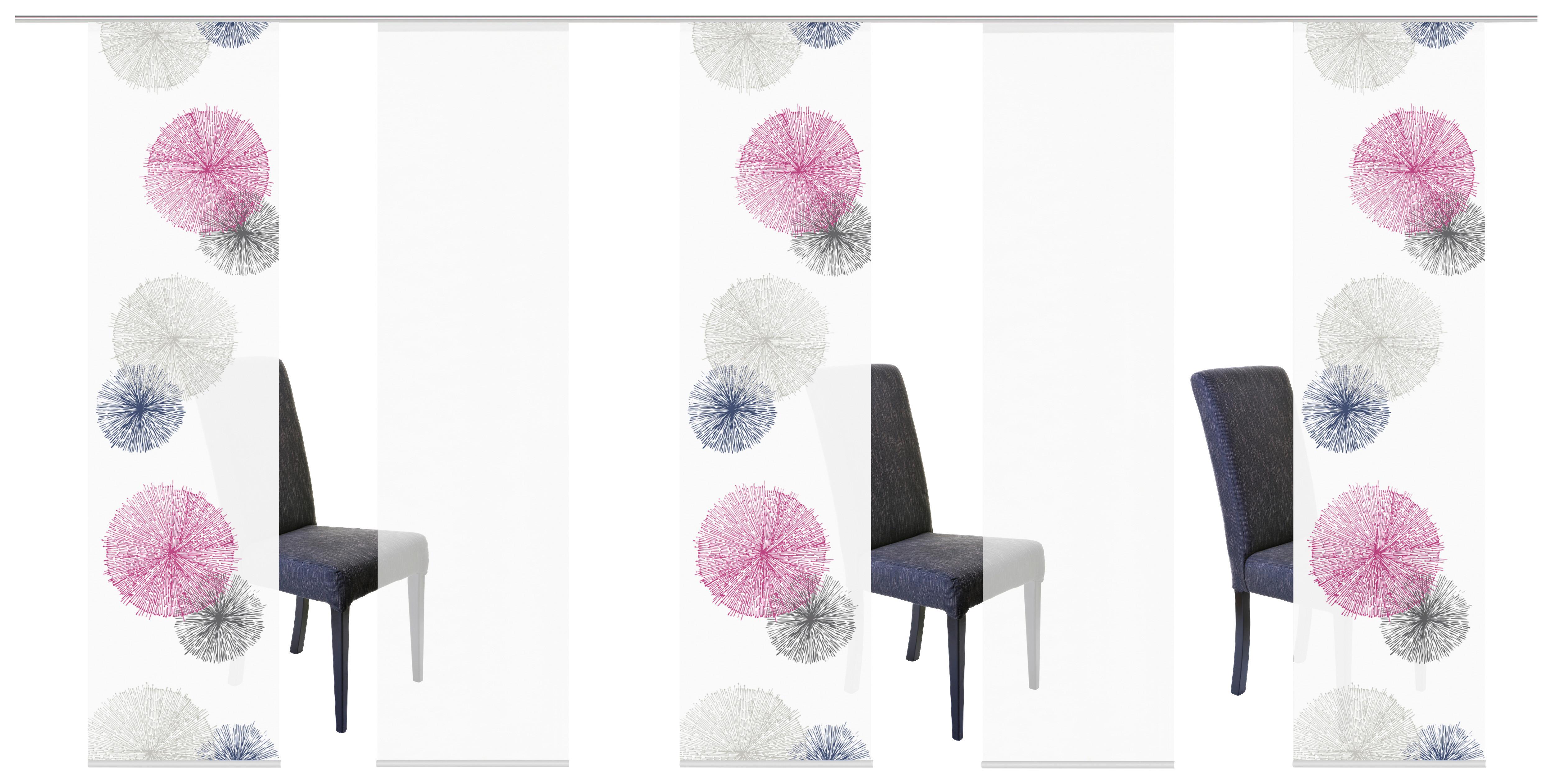 Fünfteiliger Flächenvorhang mit Paneelwagen und Beschwerungsleisten