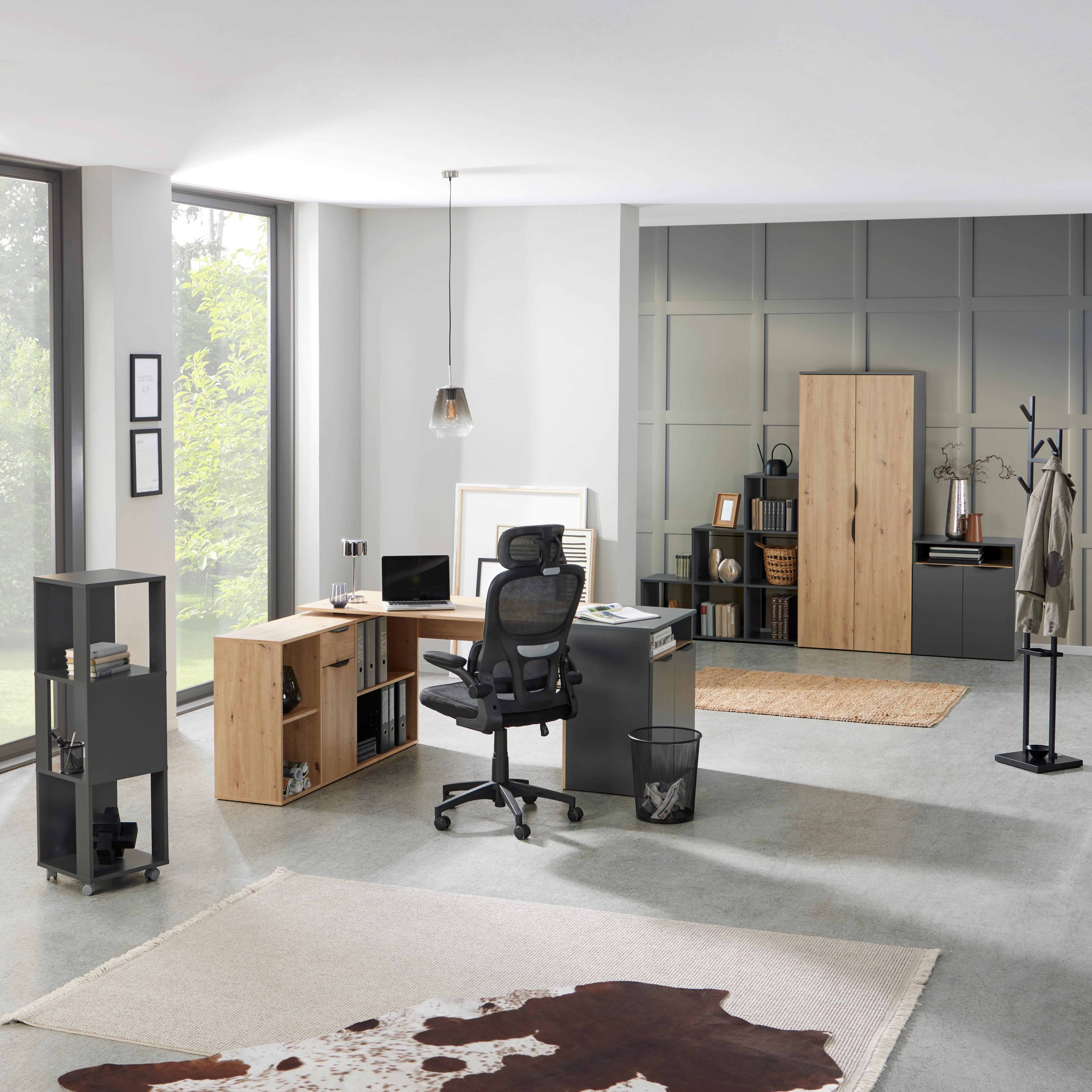 Aktenschrank Carlos 2-Türig Eiche Artisan, B: 75 cm - Anthrazit/Eiche Artisan, Trend, Holzwerkstoff (75/182,1/40cm)