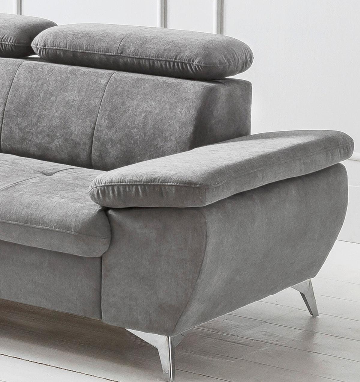 Ecksofa Mit Schlaffunktion Und Bettkasten Gisele Grau - Chromfarben/Hellgrau, KONVENTIONELL, Textil (209/256cm) - Livetastic