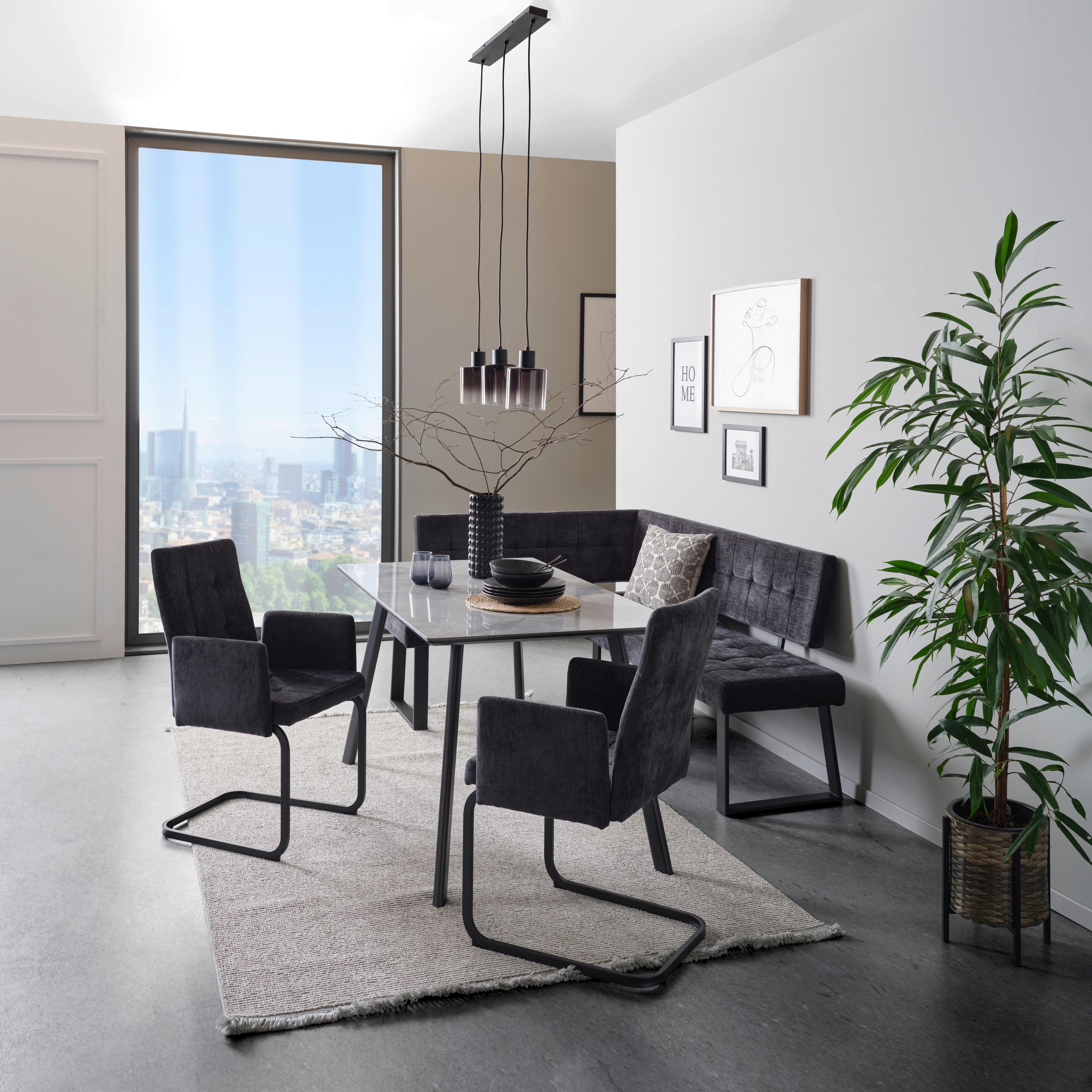 Eckbank Dunkelgrau Polyester Lavik 134x185 cm - Dunkelgrau/Schwarz, MODERN, Textil/Metall (134/185cm) - MID.YOU