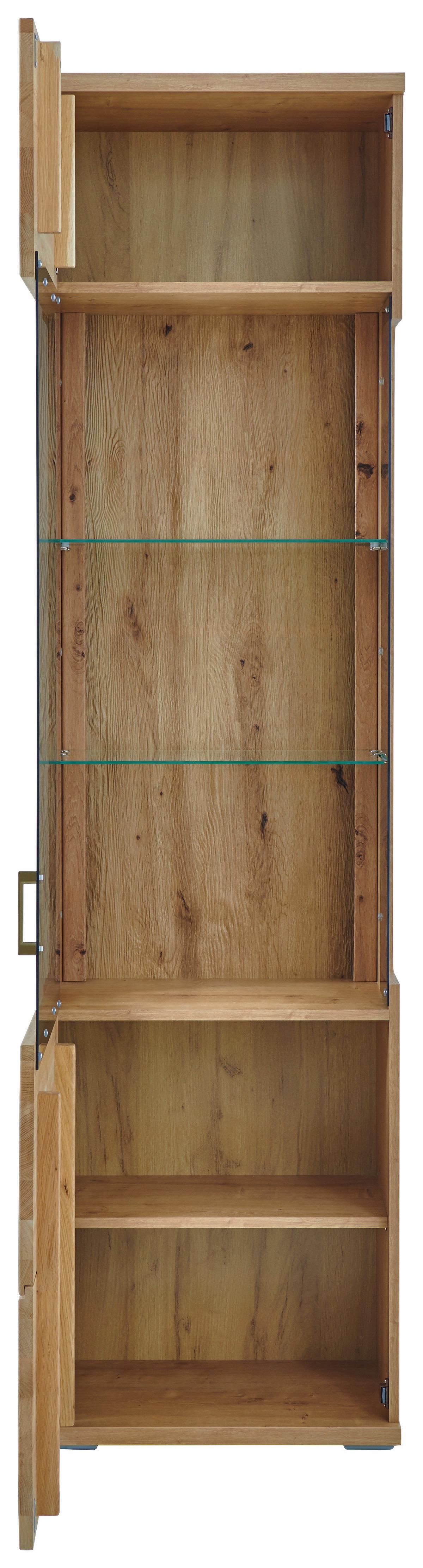 Vitrine Kansas - Alteiche/Silberfarben, KONVENTIONELL, Glas/Holz (55/208,6/37,4cm) - Livetastic
