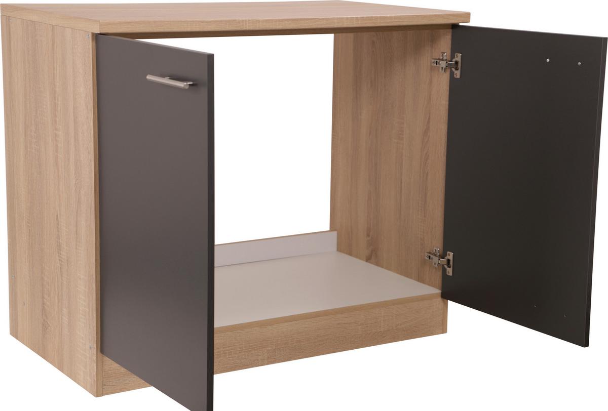 Spülenunterschrank Merle Grau/Eiche Dekor B:100cm - Eichefarben/Grau, Basics, Holzwerkstoff (100/84,8/60cm) - Respekta