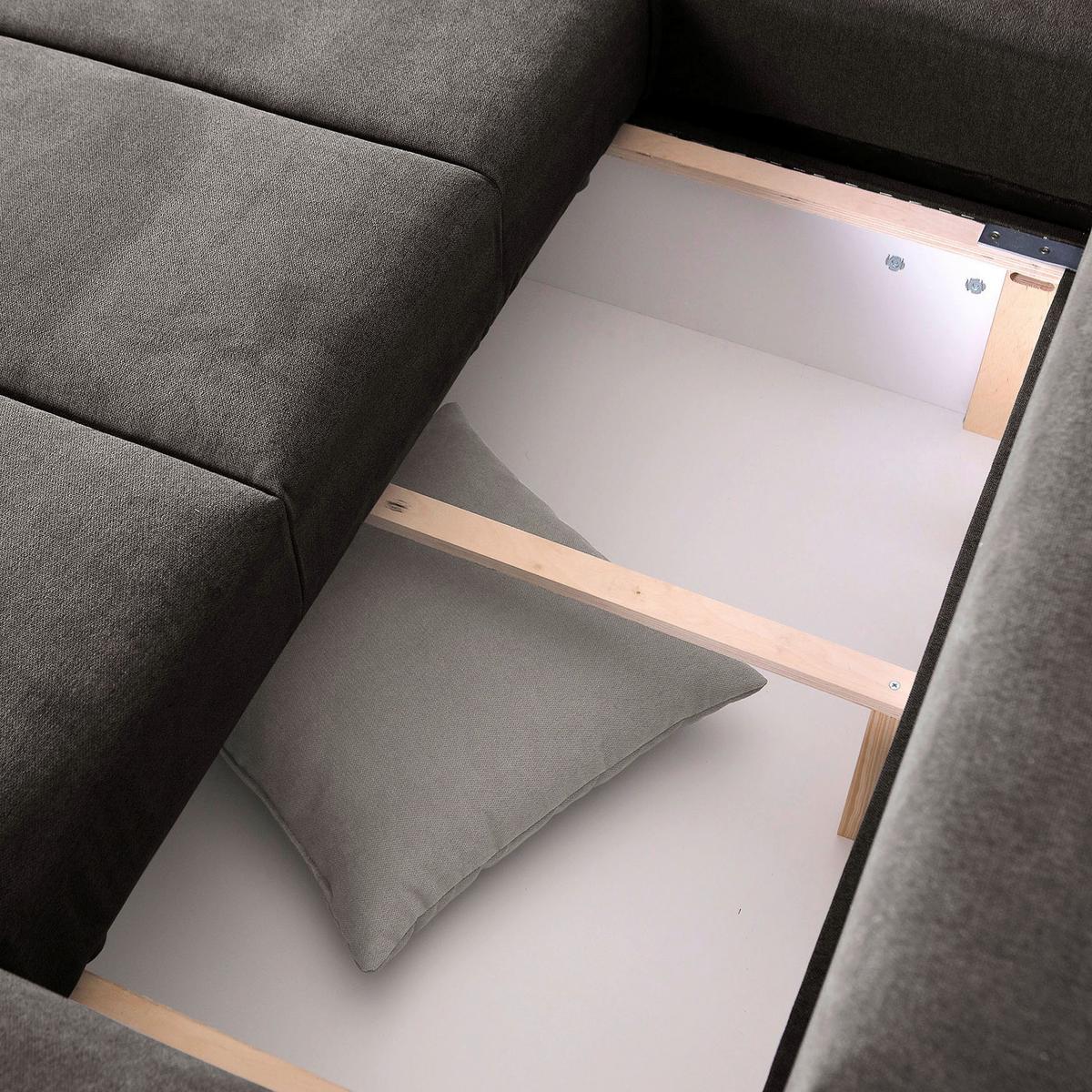 Ecksofa Mit Bettkasten Glasgow Dunkelgrau 175x270 Cm - Hellbraun/Chromfarben, KONVENTIONELL, Textil (175/270cm) - MID.YOU