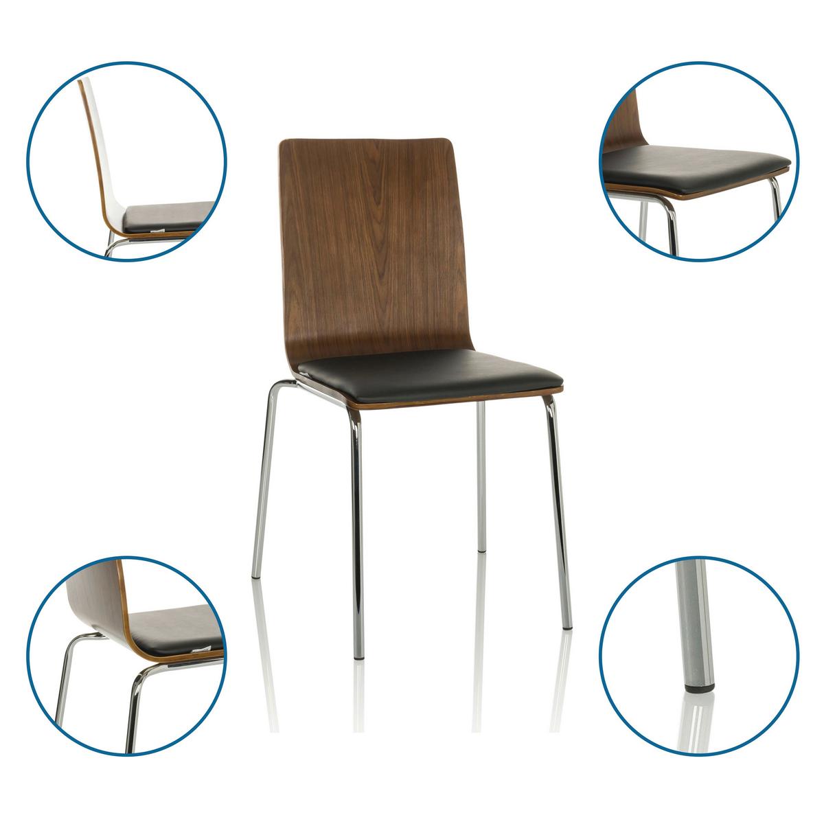 Besucherstuhl Peria - Silberfarben/Schwarz, Basics, Leder/Holz (50/86/55cm) - MID.YOU