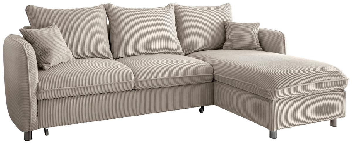 Eckschlafsofa Lauritio, Beige S: 254x160 cm - Chromfarben/Beige, MODERN, Textil (254/160cm) - Livetastic
