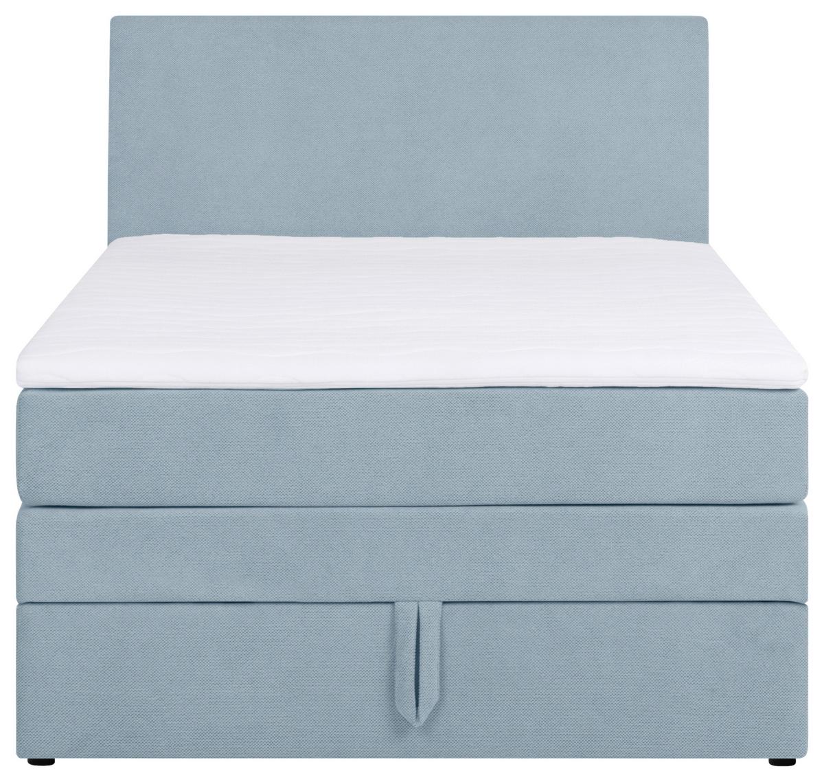 Boxspringbett mit Topper & Bettkasten 90x200 Wickie - Schwarz/Hellblau, KONVENTIONELL, Holz/Textil (90/200cm)
