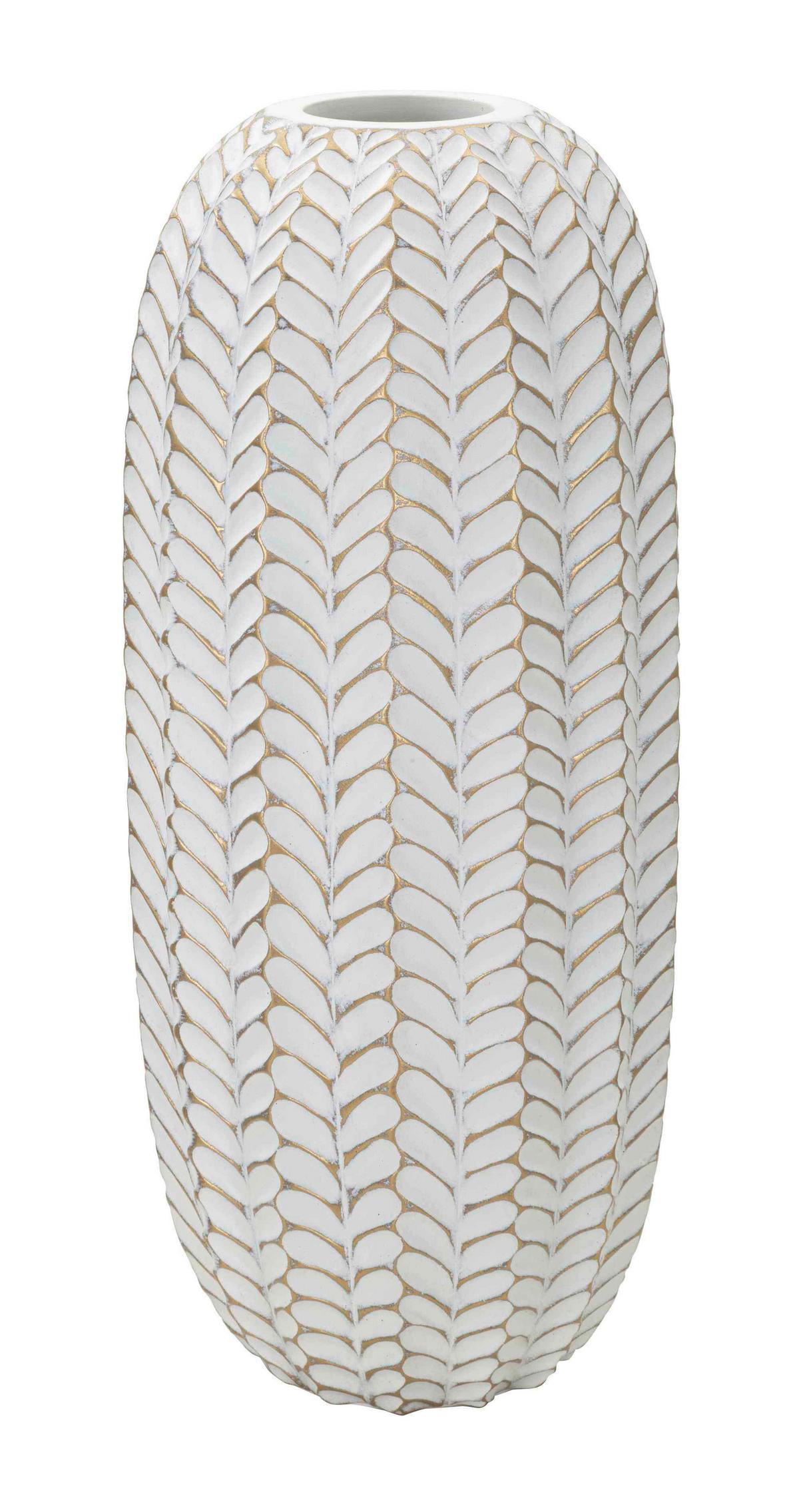 Vase Resina Leaf Weiß, Goldfarben B: 18,5 cm - Goldfarben/Weiß, Basics, Kunststoff (18.5/46/18.5cm)