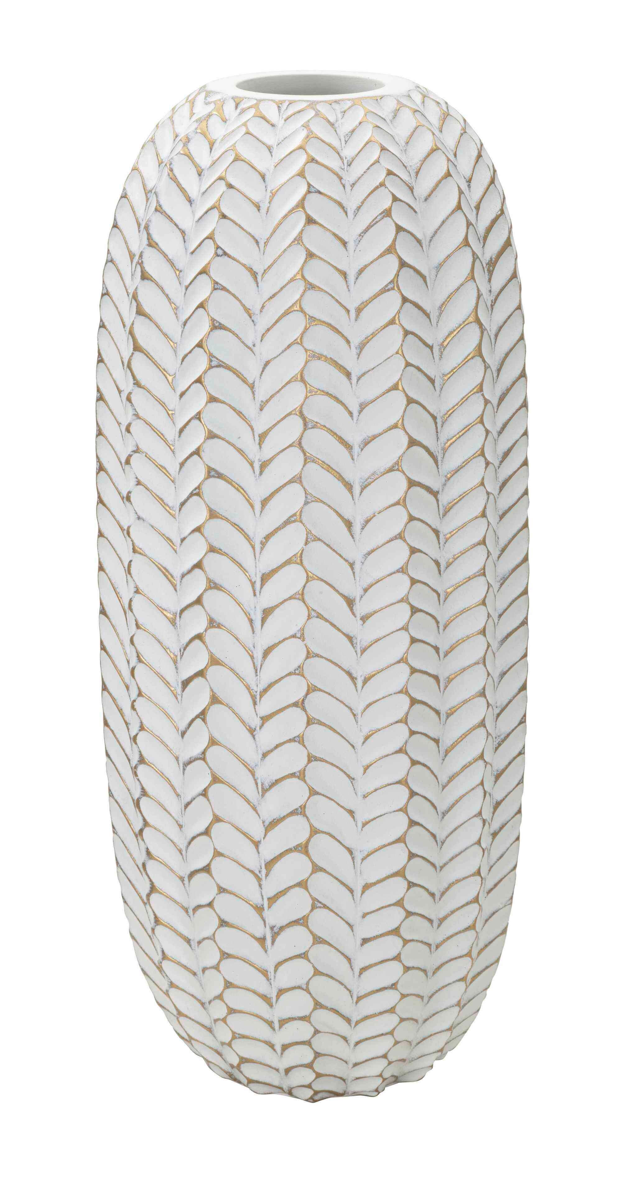 Vase Resina Leaf Weiß, Goldfarben B: 18,5 Cm