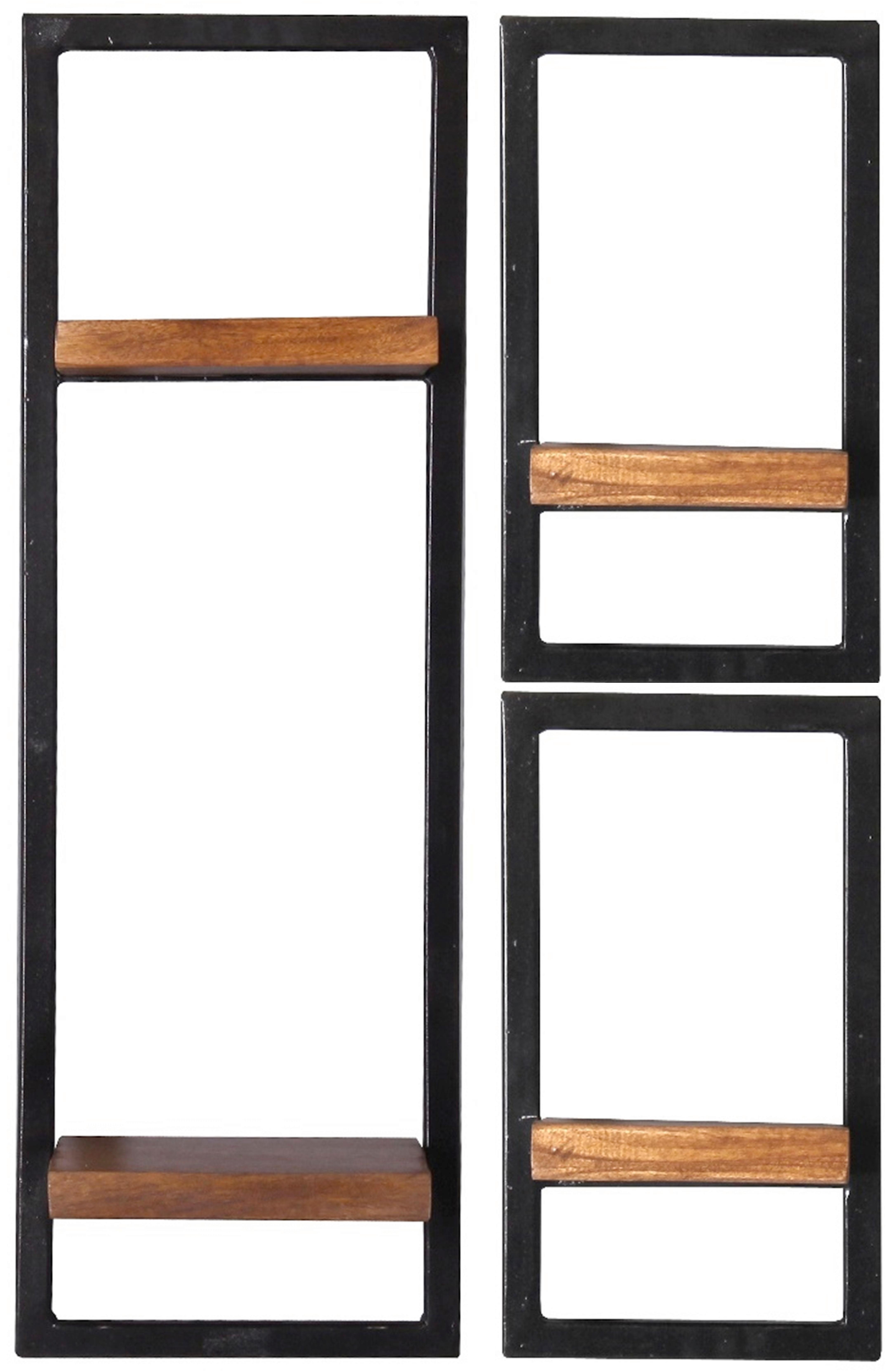 Wandregalset 3-tlg. Mangoholz B: 50cm - Schwarz/Naturfarben, Design, Holz/Metall (50/75/25cm) - MID.YOU