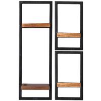 Wandregalset 3-tlg. Mangoholz B: 50cm - Schwarz/Naturfarben, Design, Holz/Metall (50/75/25cm) - MID.YOU