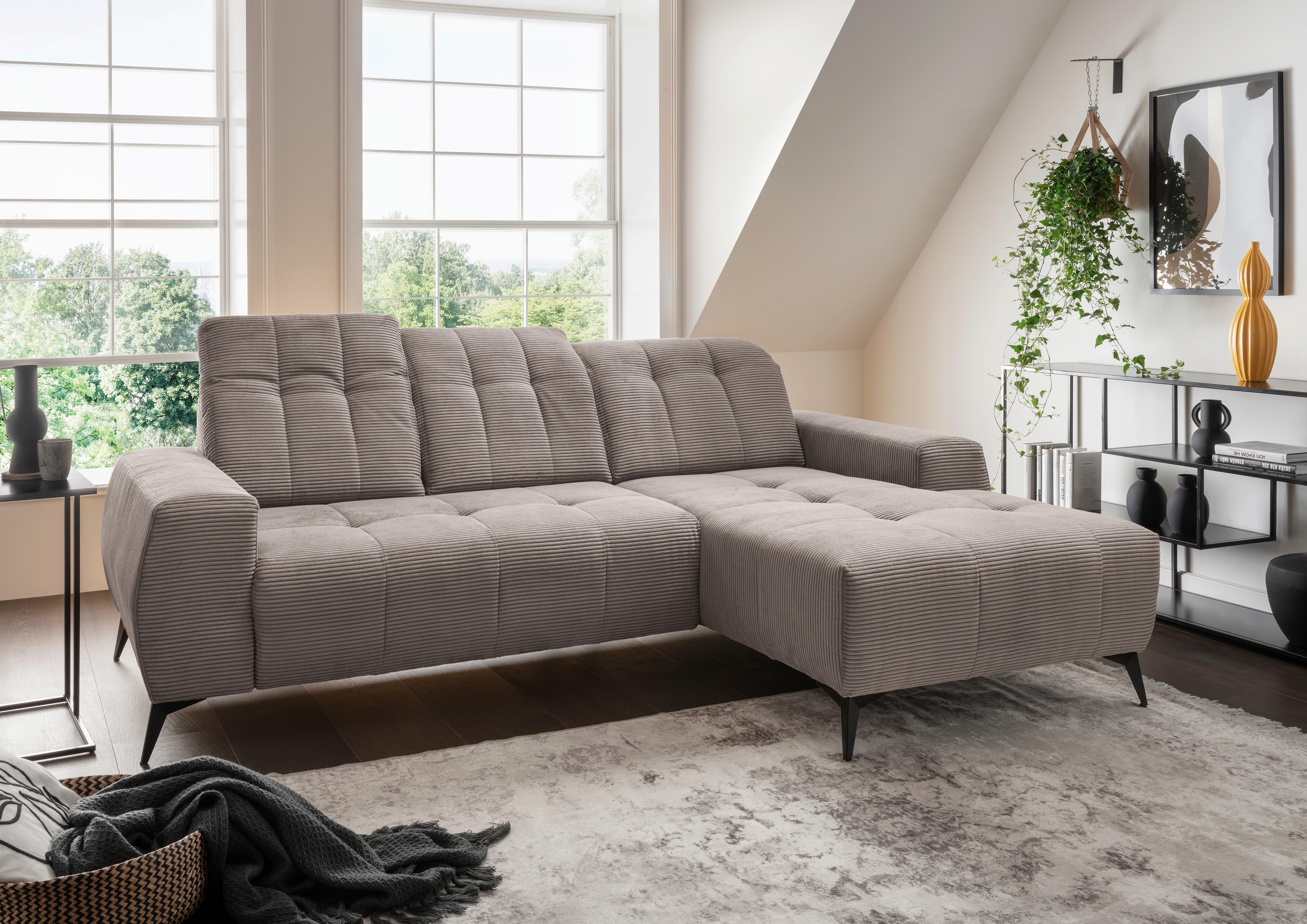 Ecksofa mit USB Anschluss Sano, Graubraun, S: 258x180 cm - Graubraun/Schwarz, MODERN, Textil (258/180cm) - Livetastic