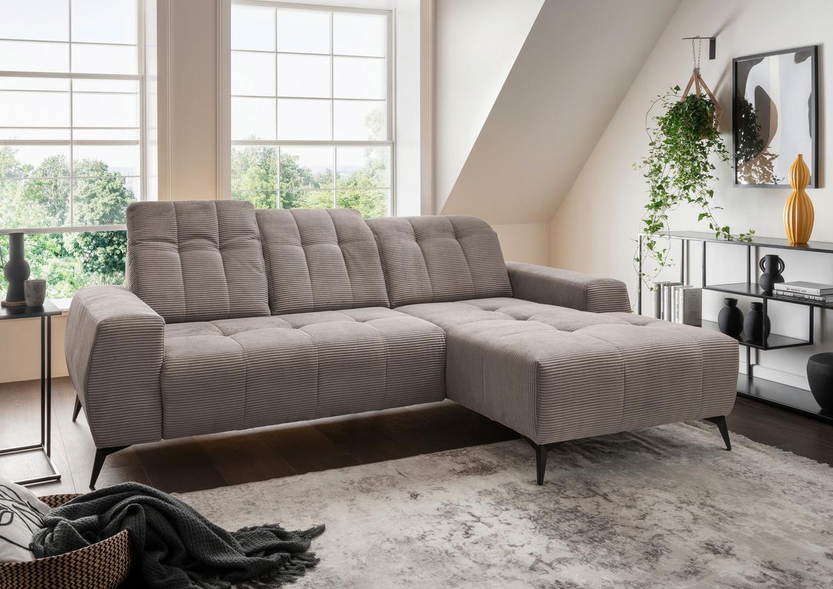 Ecksofa mit USB Anschluss Sano, Graubraun, S: 258x180 cm - Graubraun/Schwarz, MODERN, Textil (258/180cm) - Livetastic